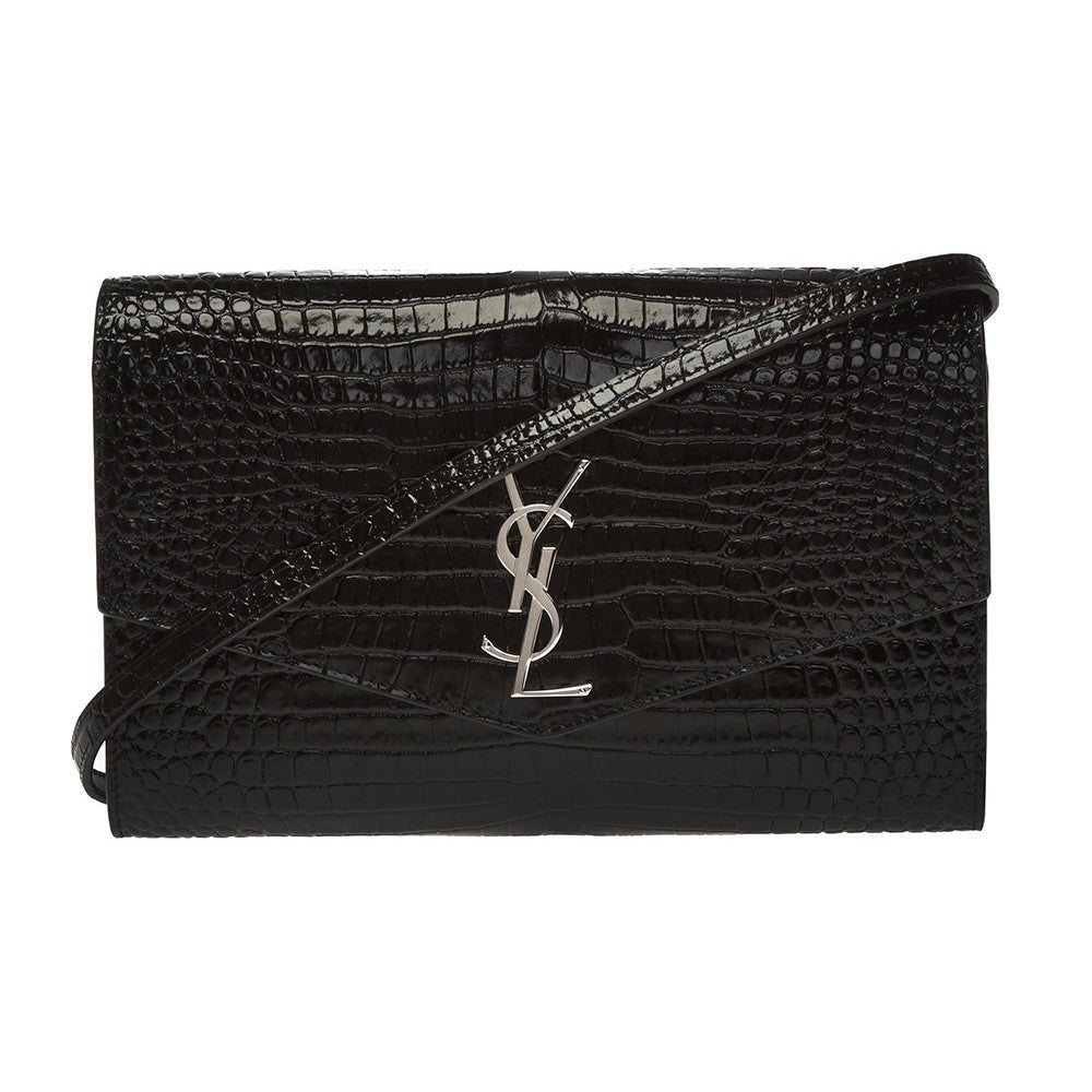 Saint Laurent Uptown Crocodile Embossed Leather Shoulder Bag