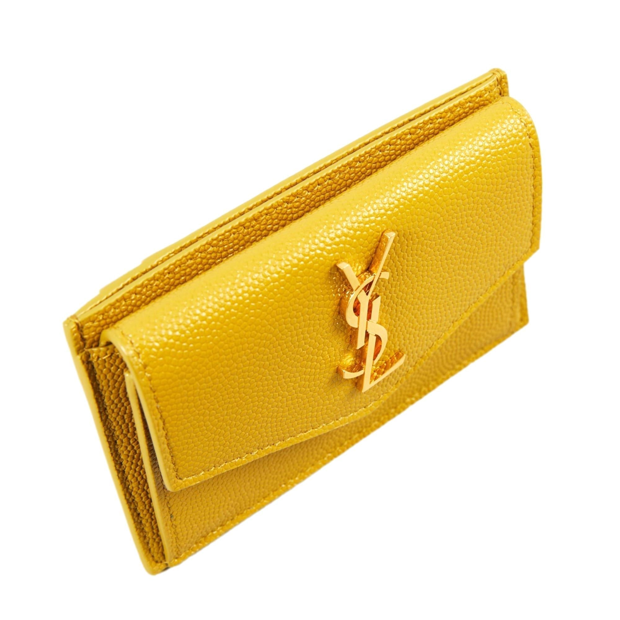 Saint Laurent Uptown Yellow Grain Leather Card Holder