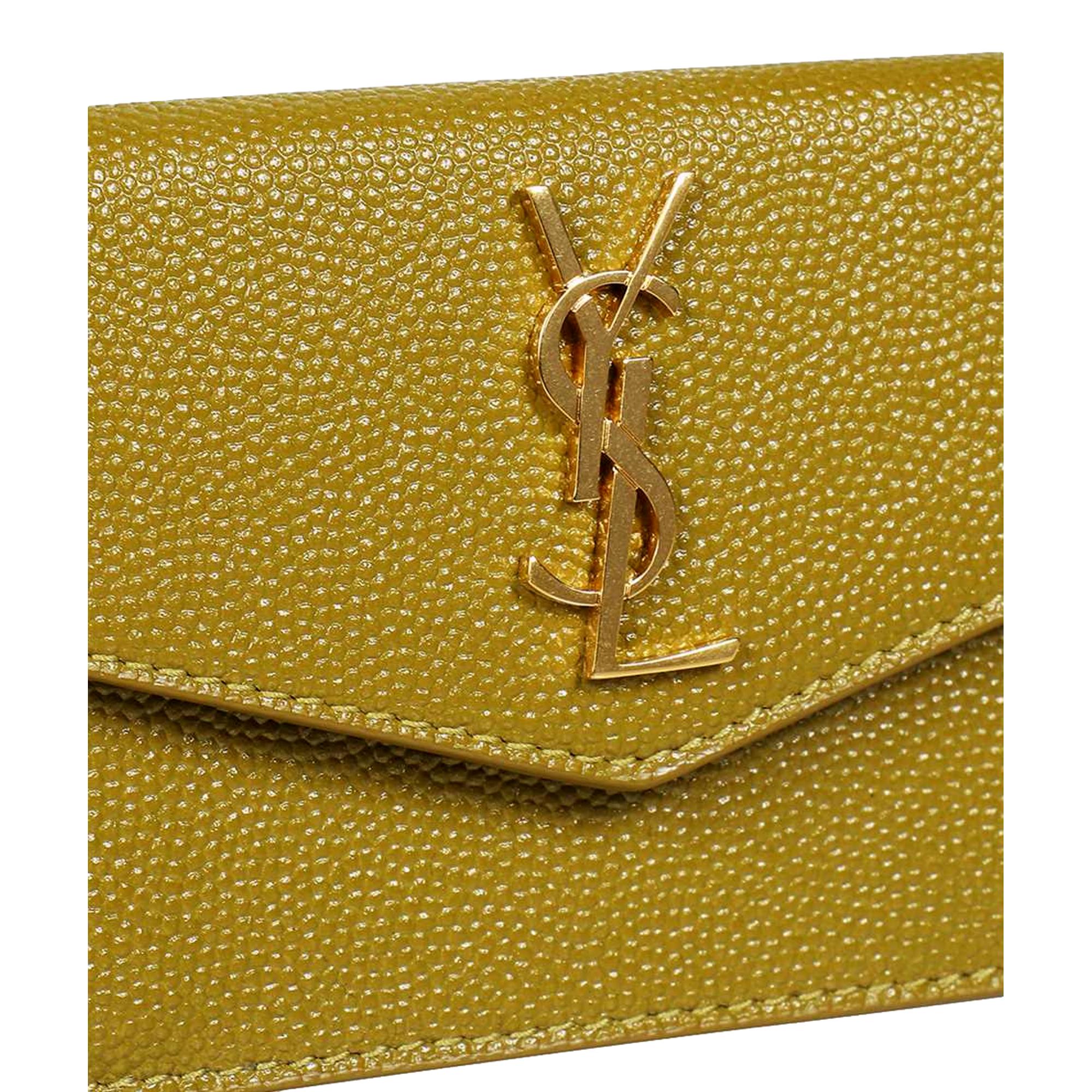 Saint Laurent Uptown Yellow Grain Leather Card Holder