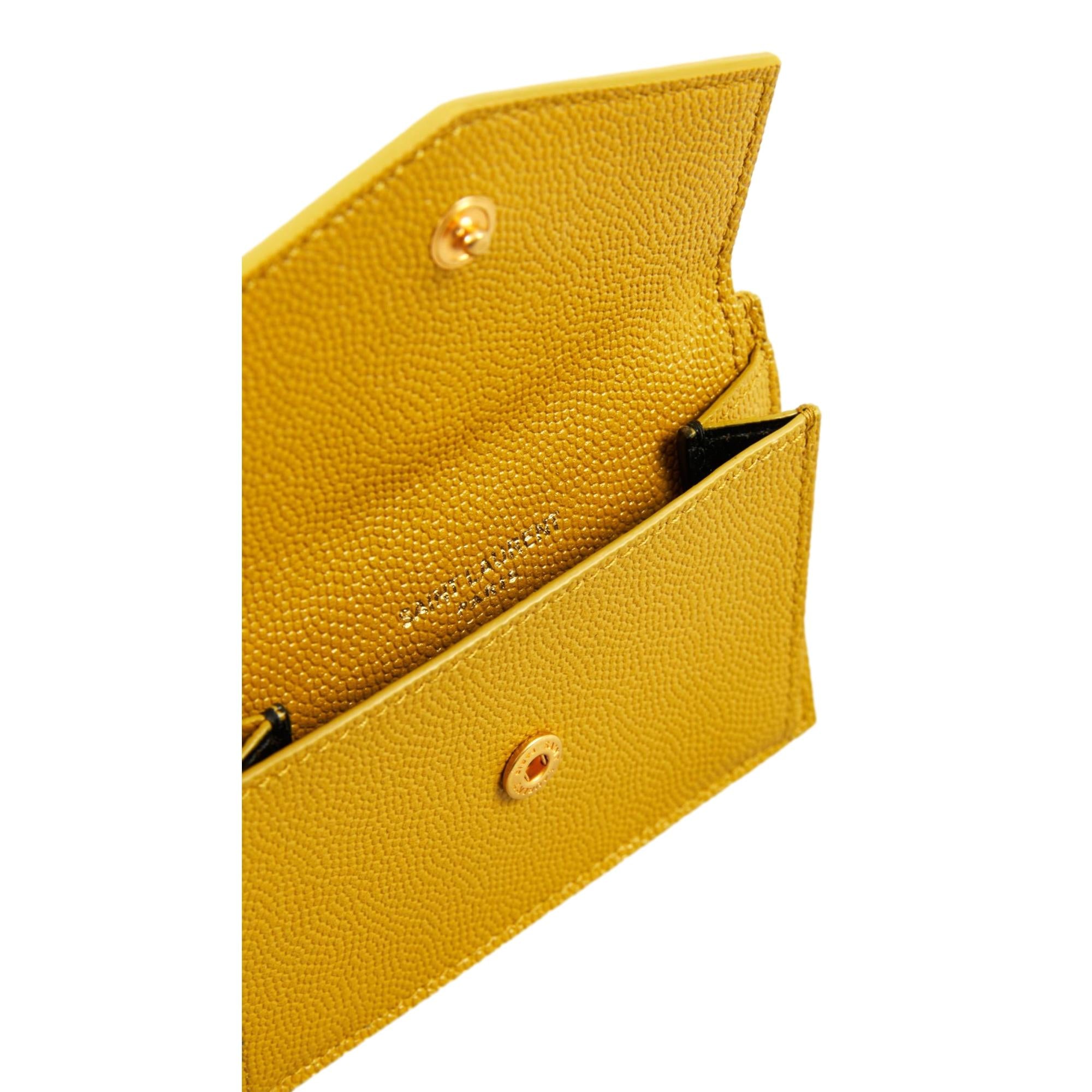 Saint Laurent Uptown Yellow Grain Leather Card Holder