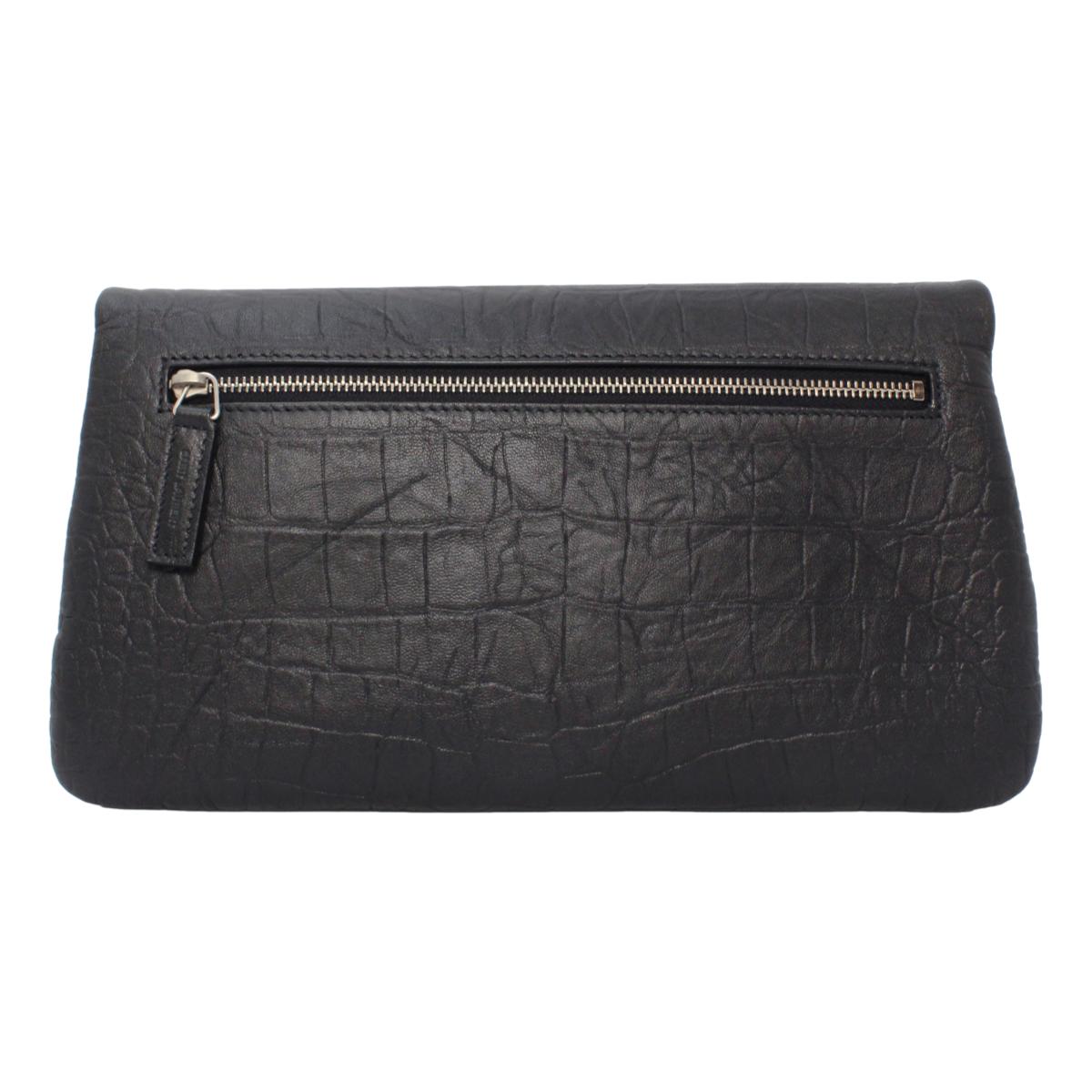 Saint Laurent West Hollywood Black Leather Croc Embossed Clutch