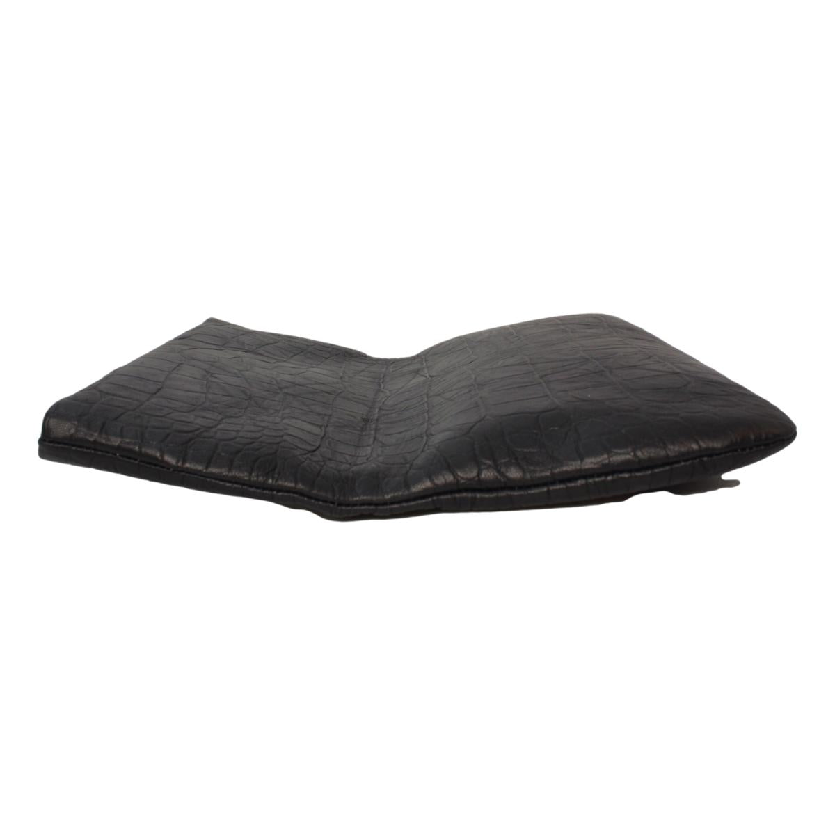 Saint Laurent West Hollywood Black Leather Croc Embossed Clutch