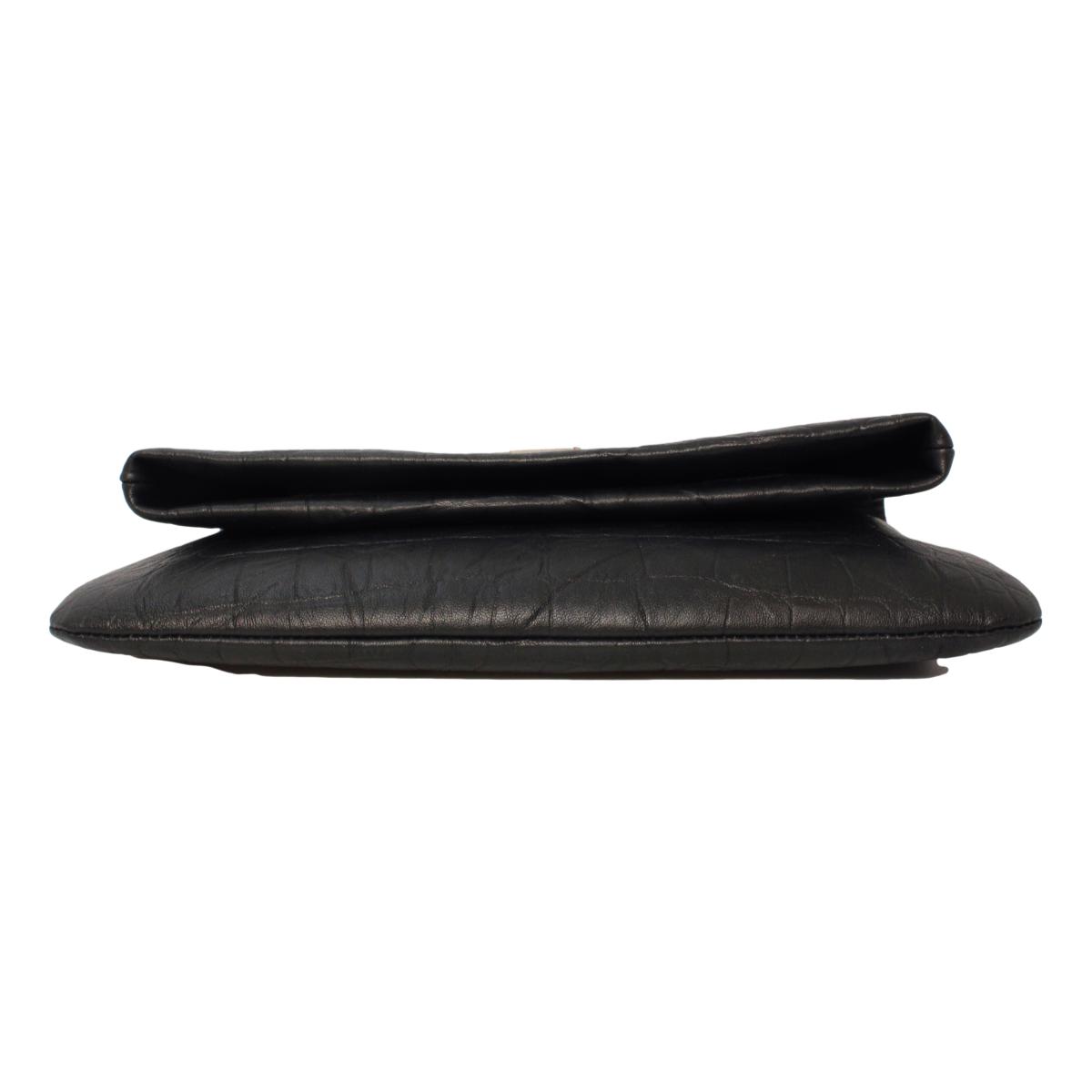 Saint Laurent West Hollywood Black Leather Croc Embossed Clutch