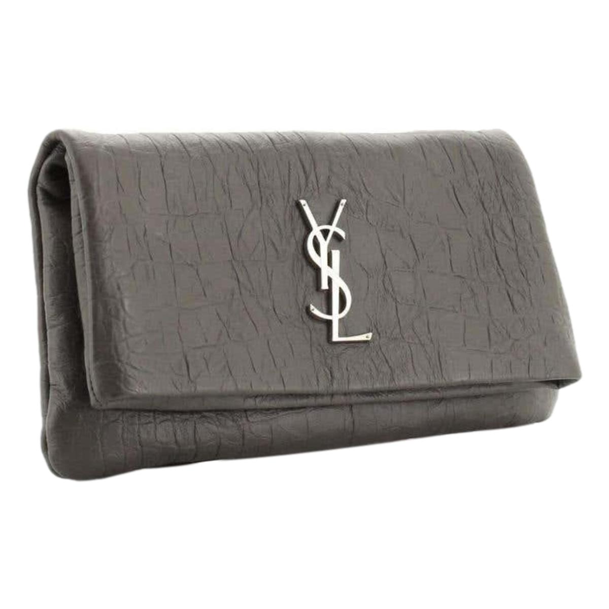 Saint Laurent West Hollywood Grey Leather Croc Embossed Clutch