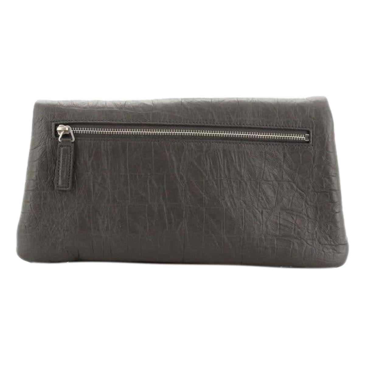 Saint Laurent West Hollywood Grey Leather Croc Embossed Clutch