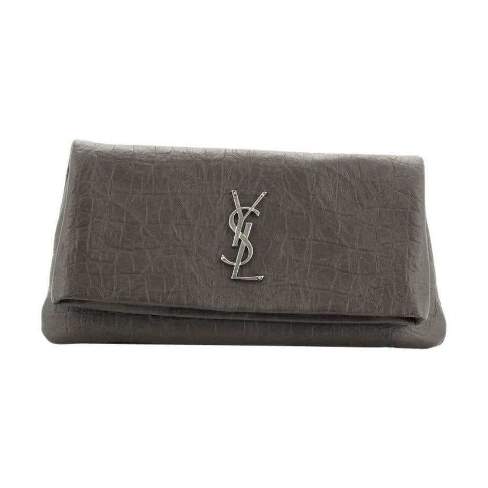 Saint Laurent West Hollywood Grey Leather Croc Embossed Clutch