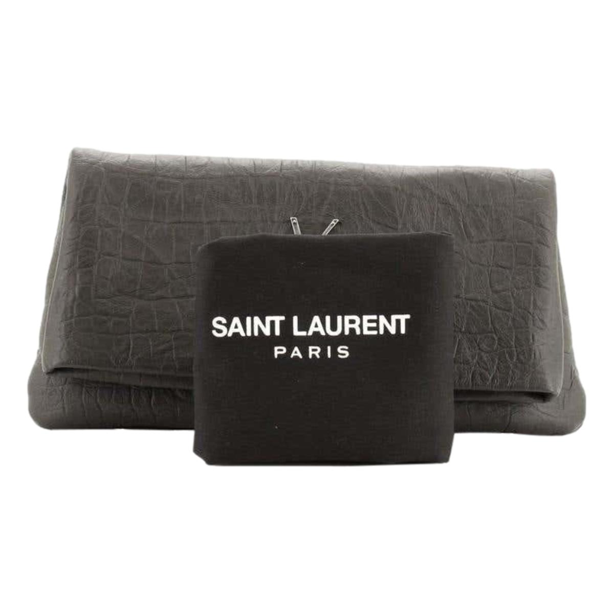 Saint Laurent West Hollywood Grey Leather Croc Embossed Clutch