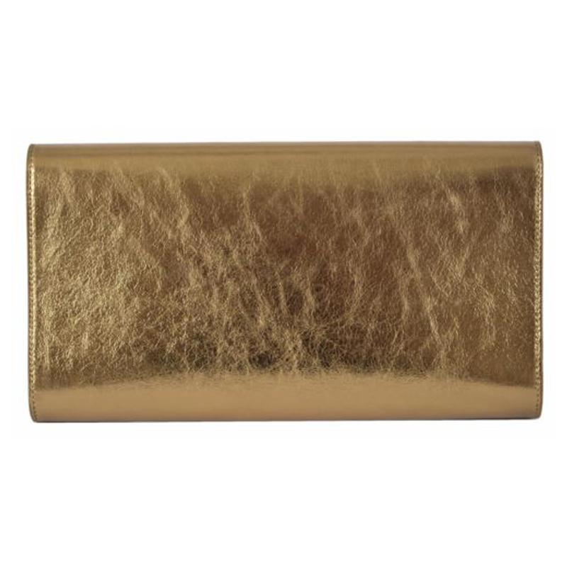 Saint Laurent YSL Belle de Jour Large Metallic Gold Leather Clutch Bag