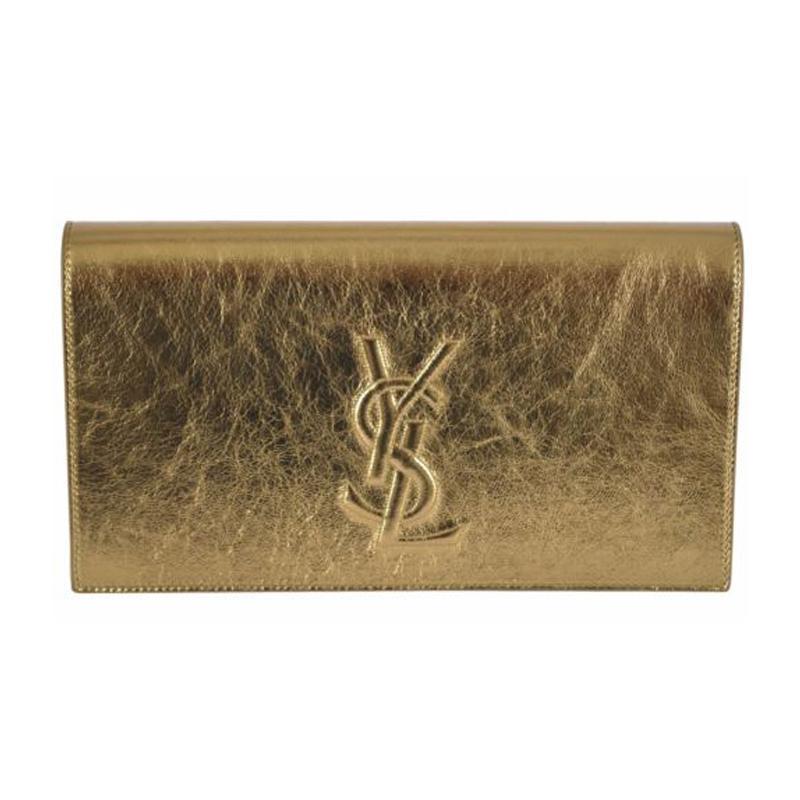 Saint Laurent YSL Belle de Jour Large Metallic Gold Leather Clutch Bag