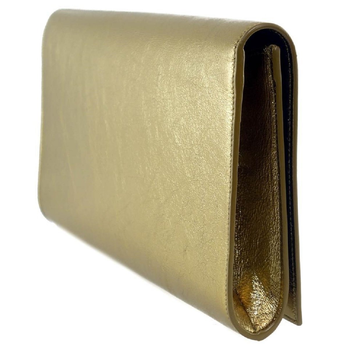 Saint Laurent YSL Belle de Jour Large Metallic Gold Leather Clutch Bag