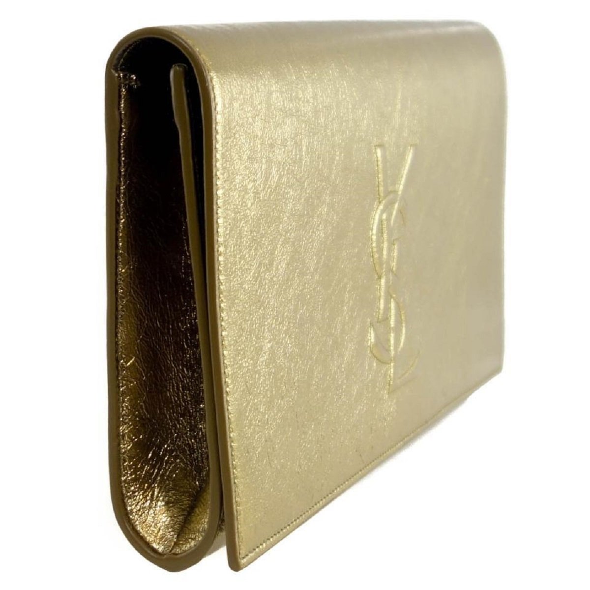 Saint Laurent YSL Belle de Jour Large Metallic Gold Leather Clutch Bag