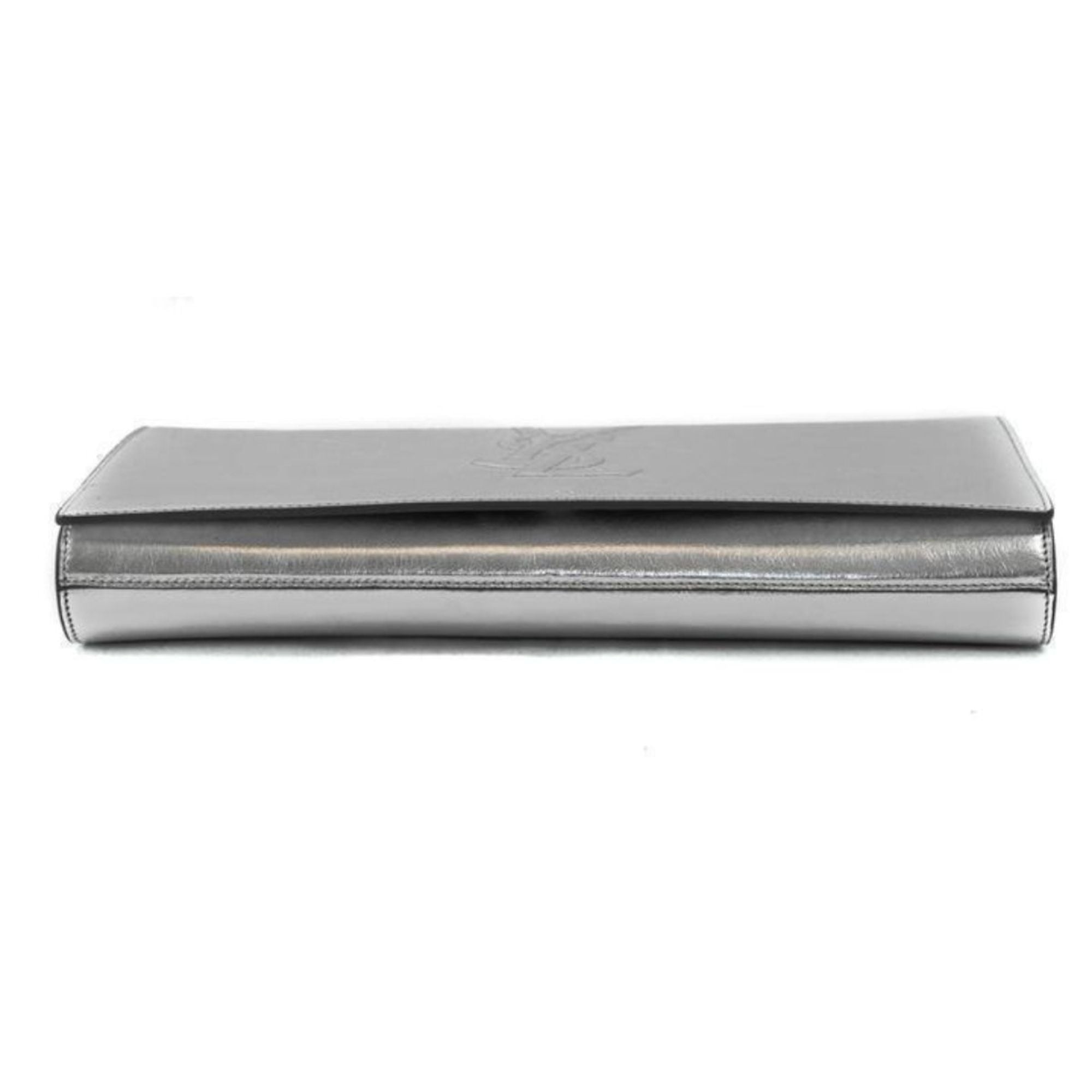 Saint Laurent YSL Belle de Jour Metallic Silver Leather Clutch Bag