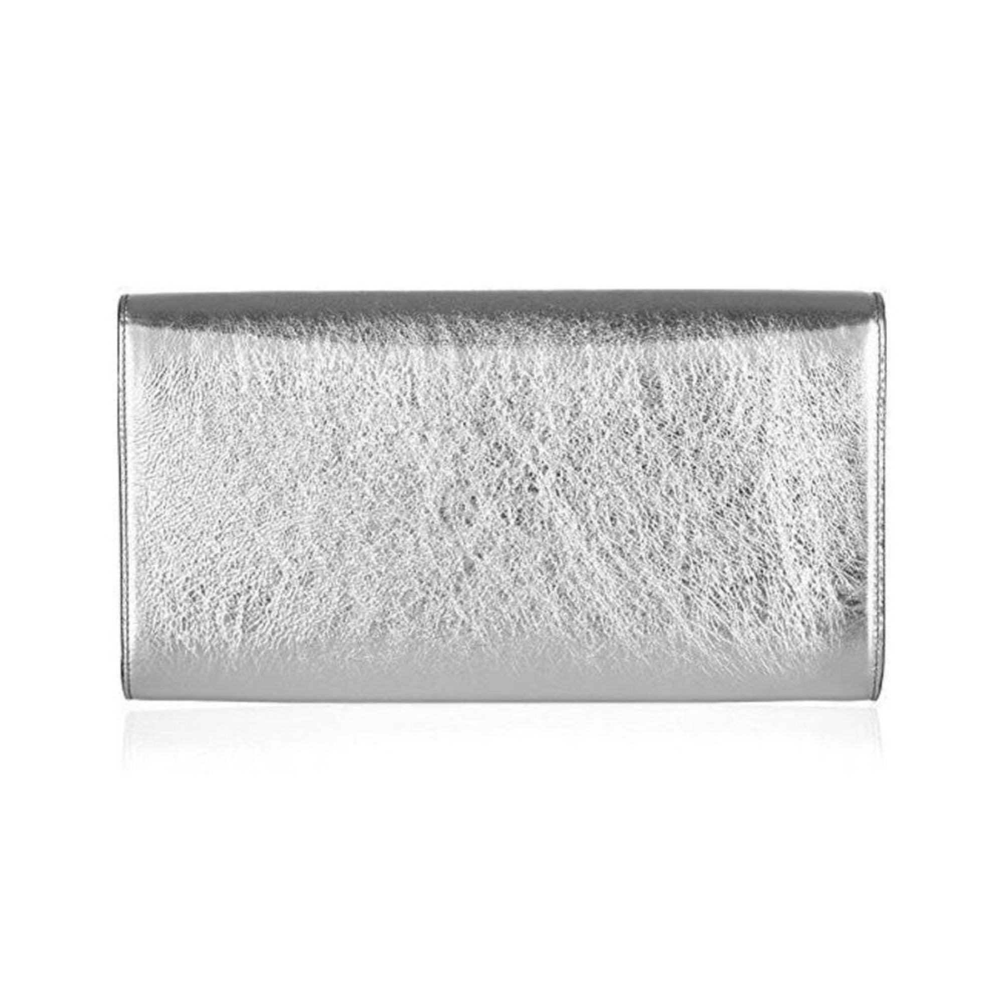 Saint Laurent YSL Belle de Jour Metallic Silver Leather Clutch Bag