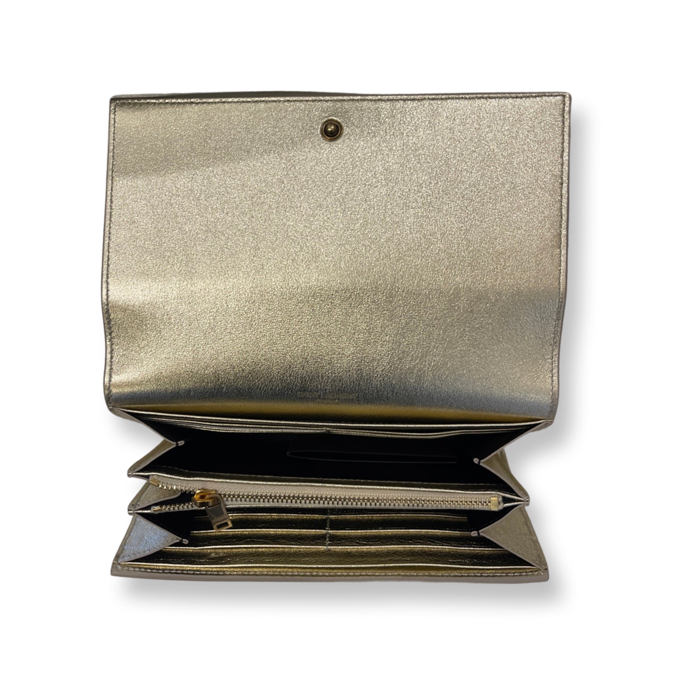 Saint Laurent YSL Monogramme Paloma Wallet Lame Platino