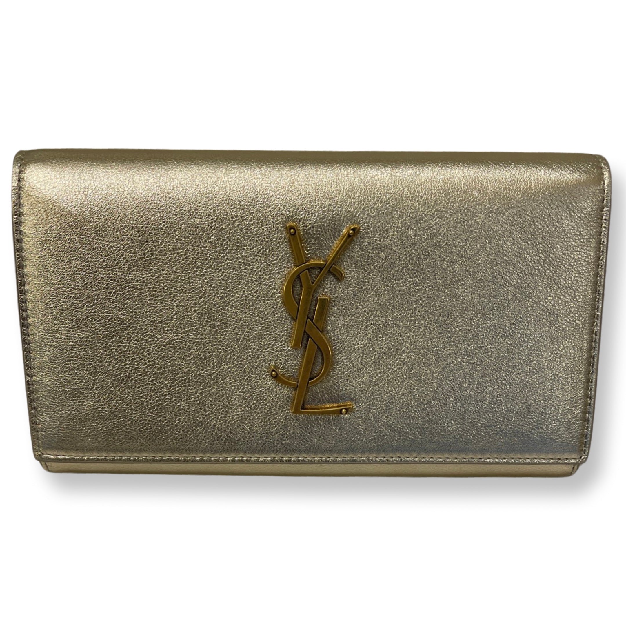 Saint Laurent YSL Monogramme Paloma Wallet Lame Platino