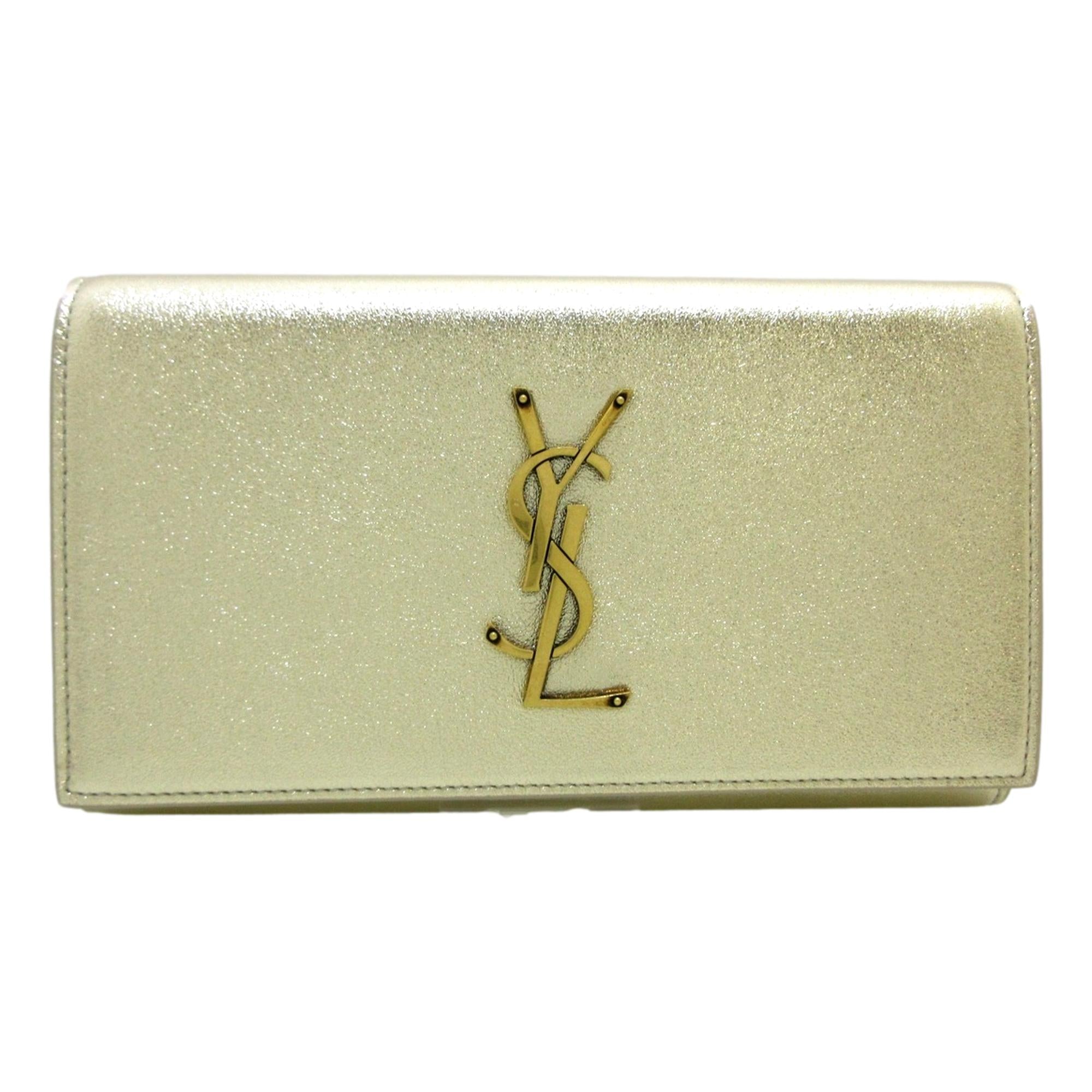 Saint Laurent YSL Monogramme Paloma Wallet Lame Platino