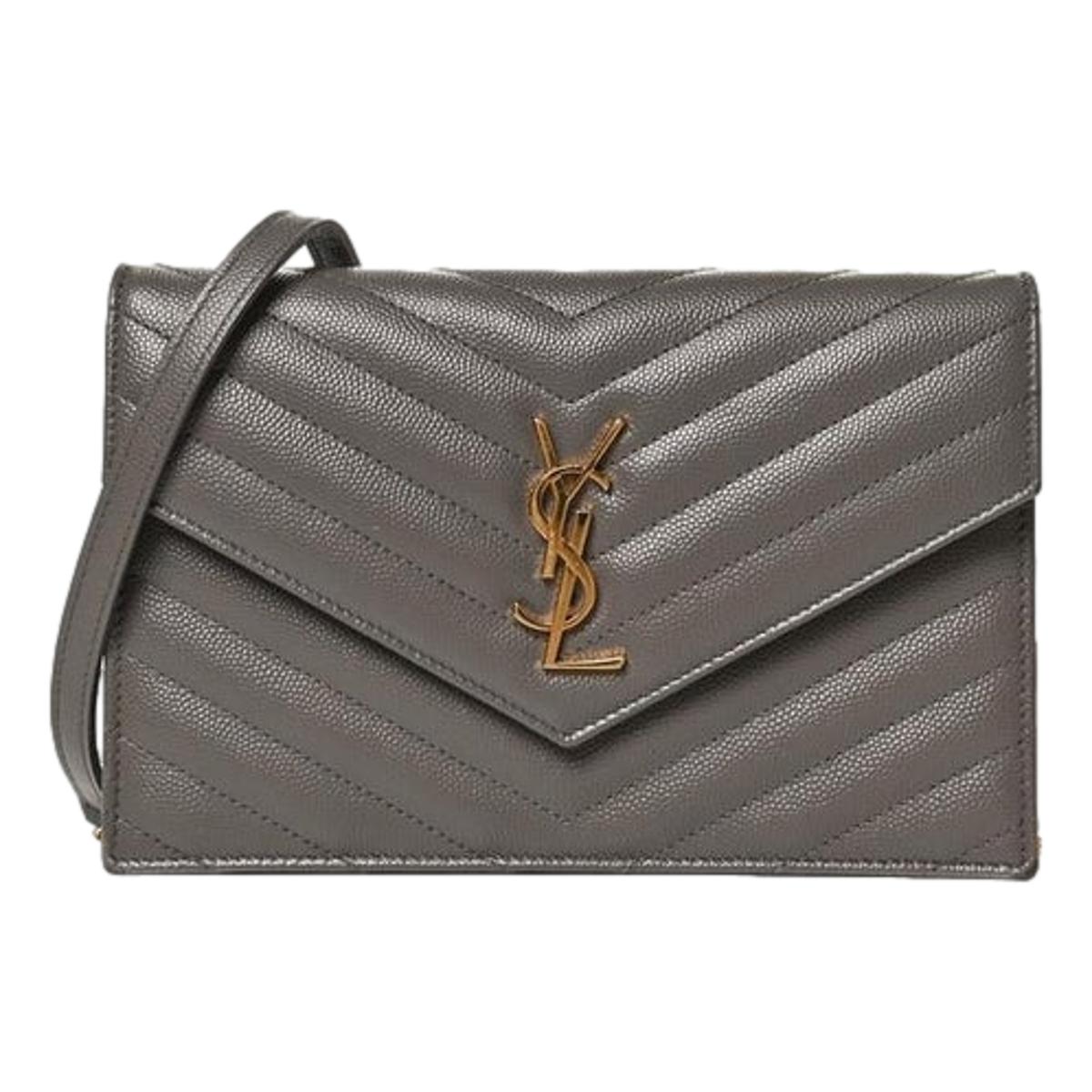 Saint Laurent YSL Pebble Gray Quilted Leather Monogram Crossbody