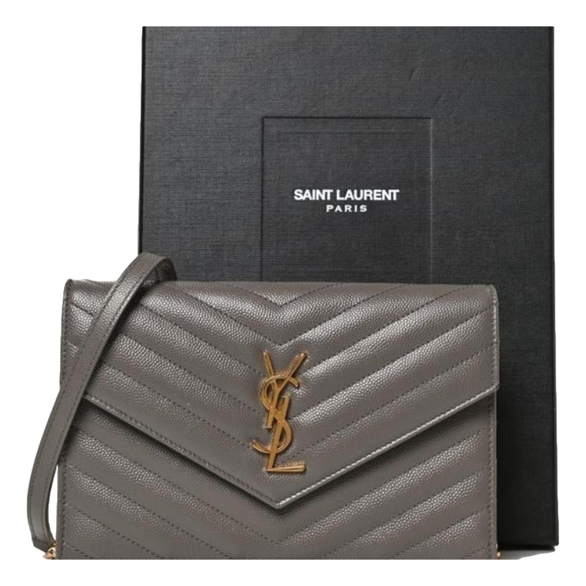 Saint Laurent YSL Pebble Gray Quilted Leather Monogram Crossbody