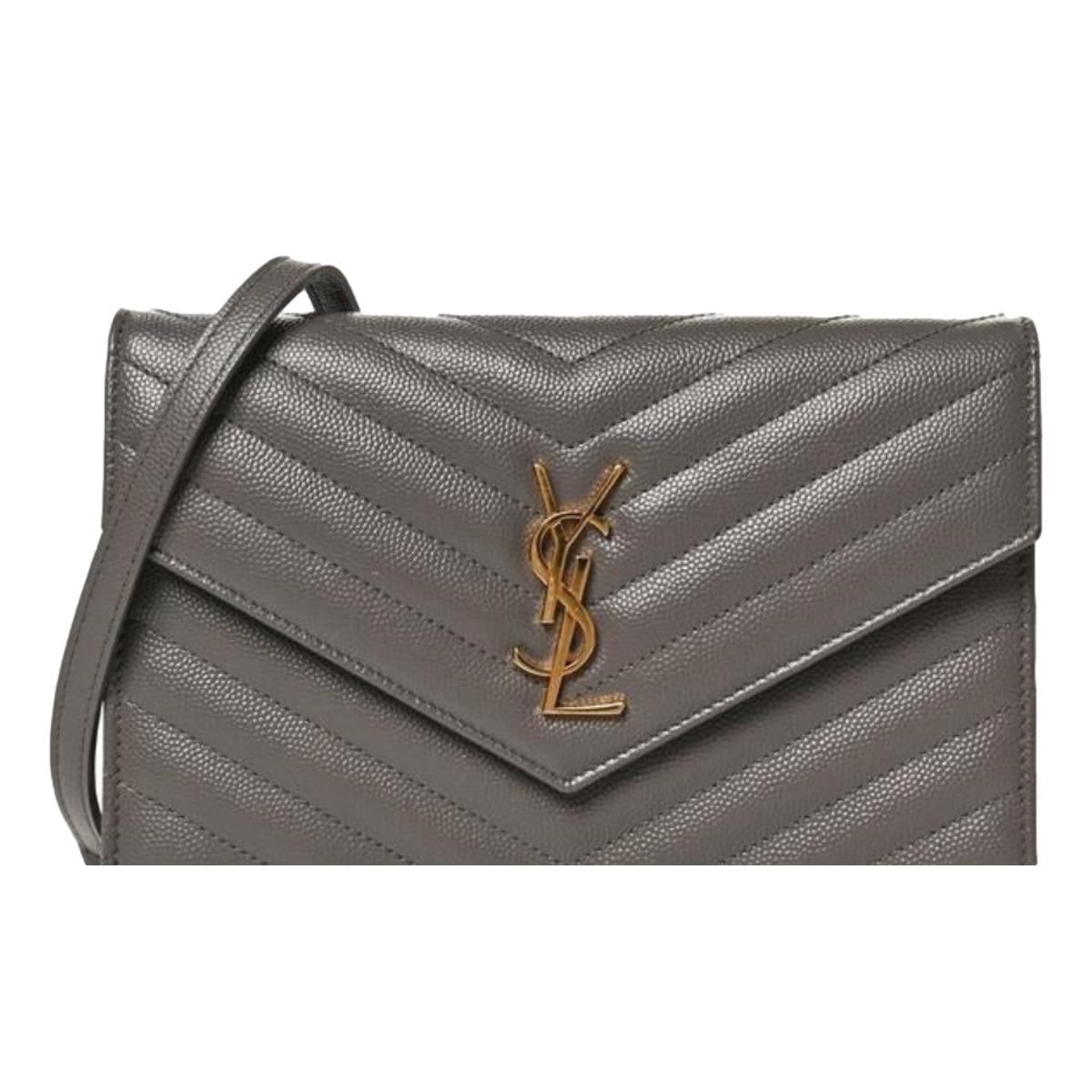 Saint Laurent YSL Pebble Gray Quilted Leather Monogram Crossbody