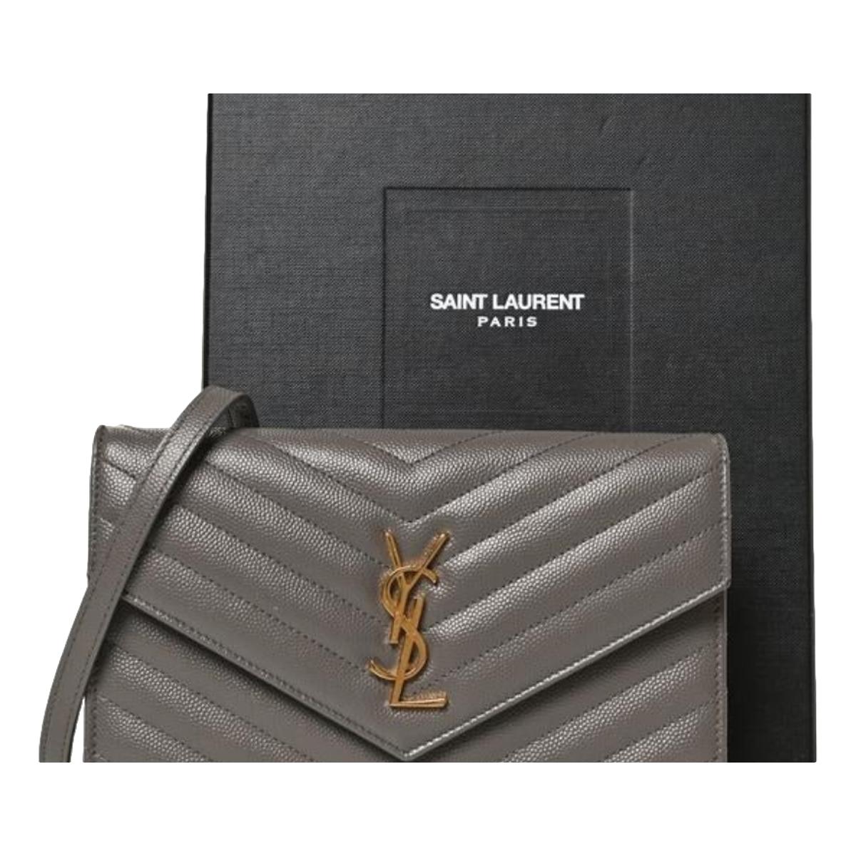 Saint Laurent YSL Pebble Gray Quilted Leather Monogram Crossbody