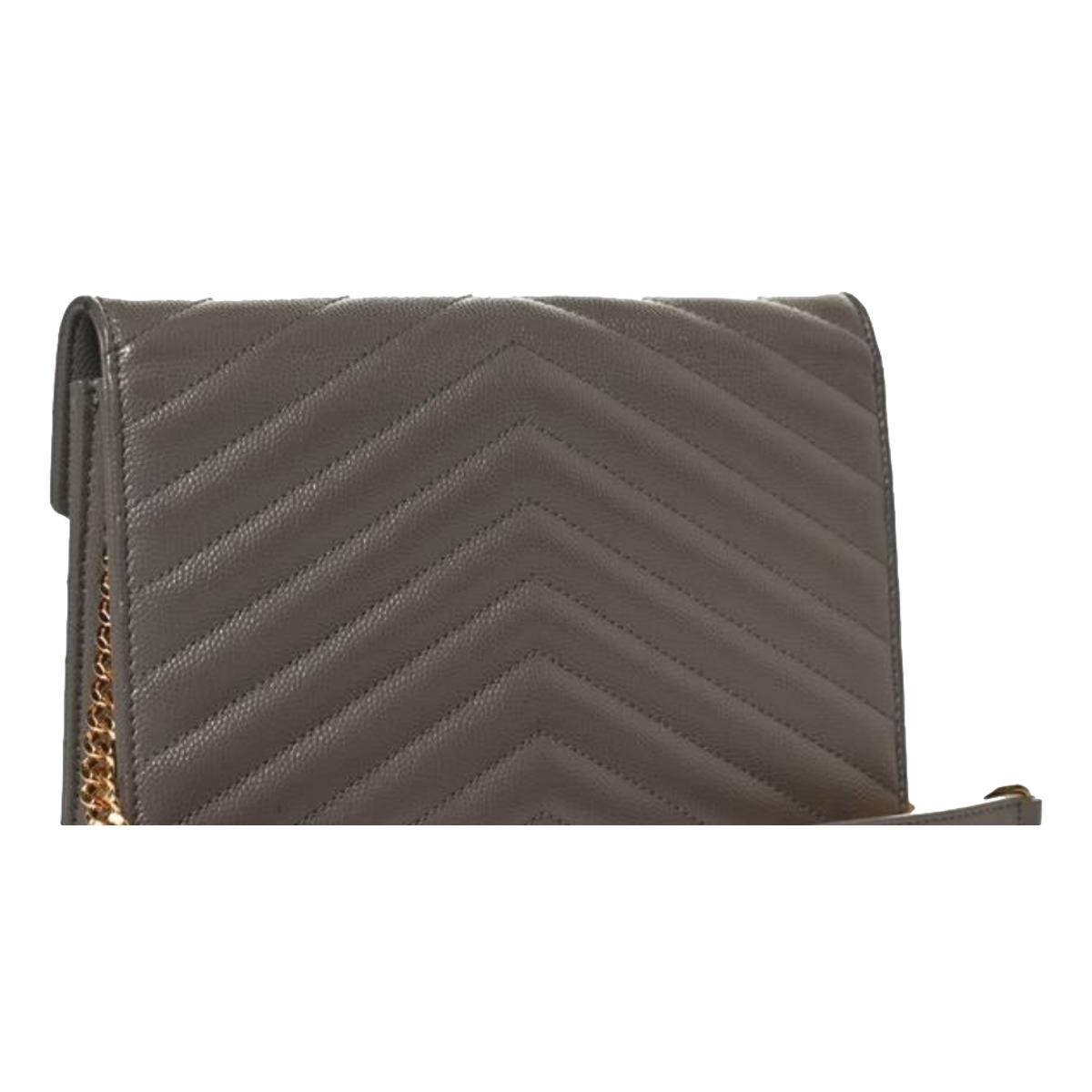 Saint Laurent YSL Pebble Gray Quilted Leather Monogram Crossbody