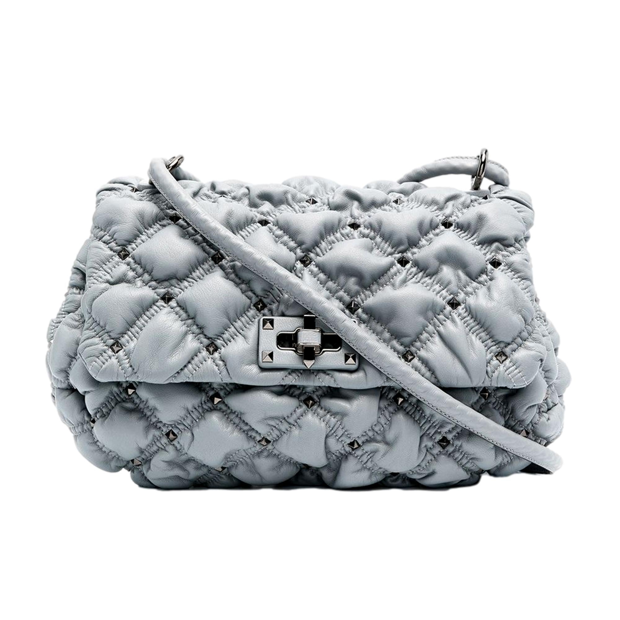 Valentino Garavani Spike Me Gray Leather Crossbody Bag Medium