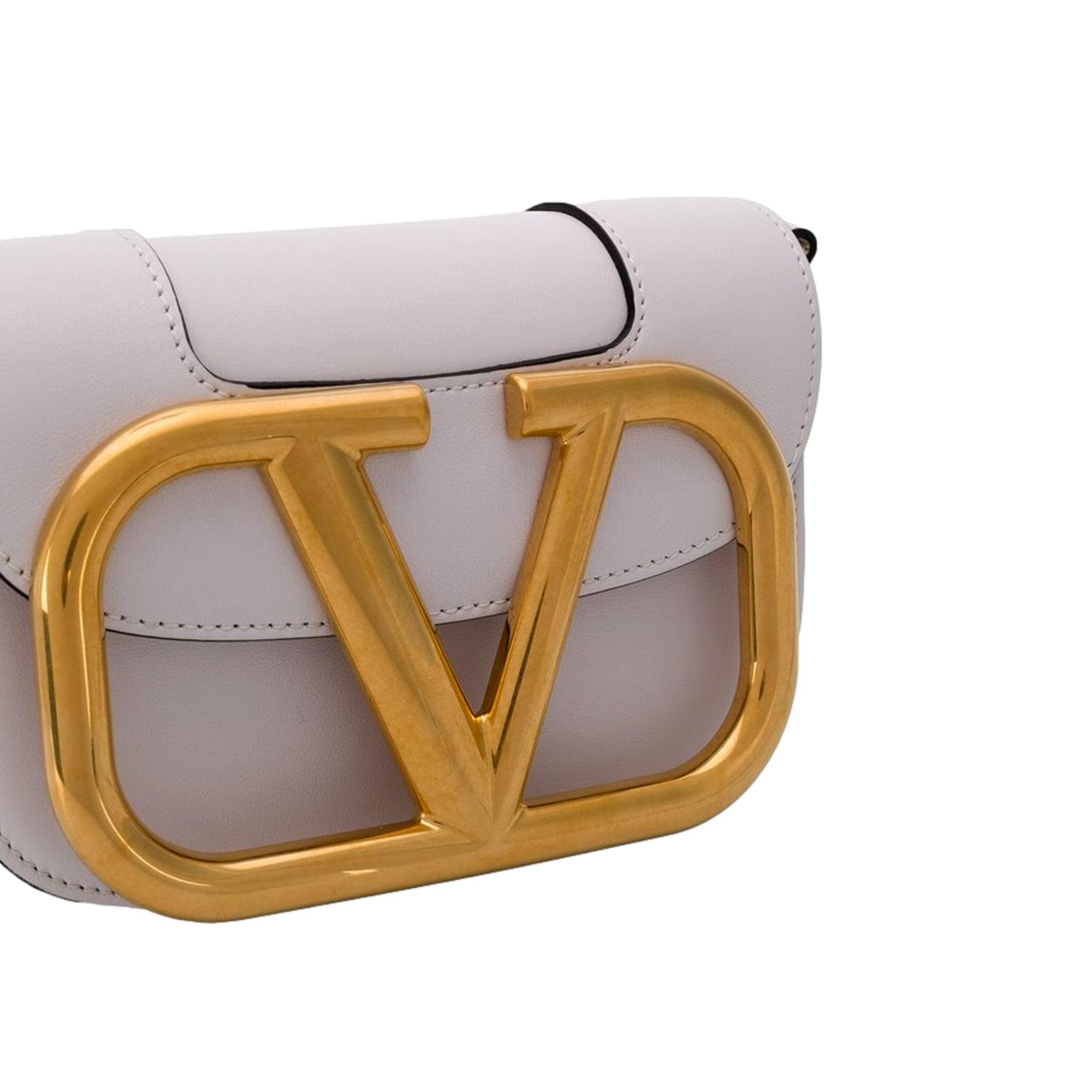 Valentino Garavani Supervee Ivory Leather Crossbody Bag Small