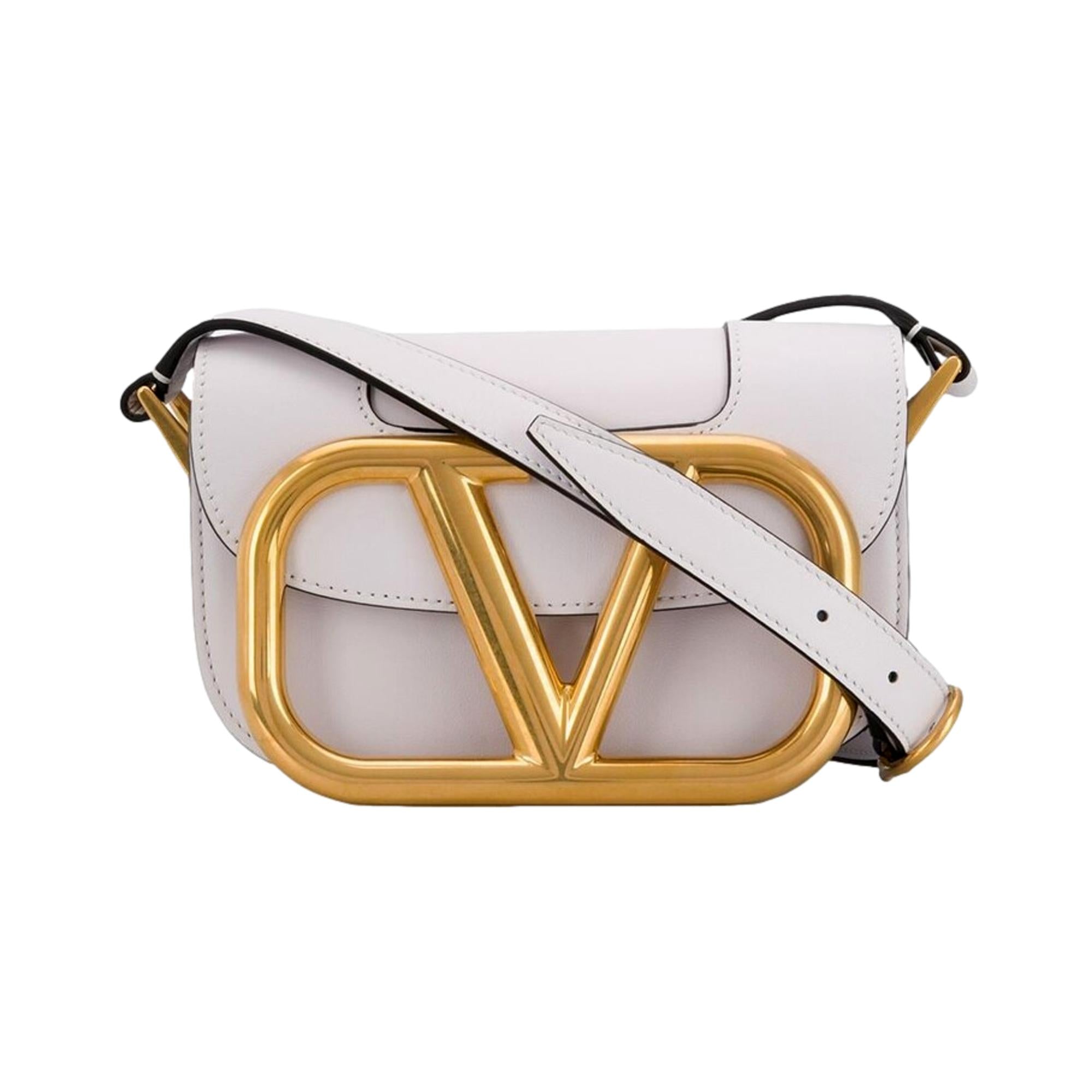 Valentino Garavani Supervee Ivory Leather Crossbody Bag Small