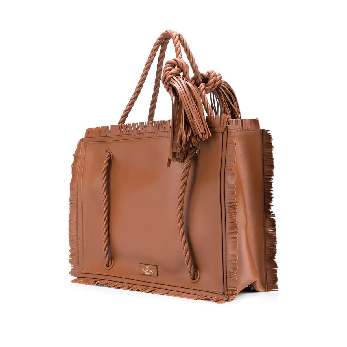 Valentino Garavani The Rope Large Fringe  Brown Leather Tote Bag