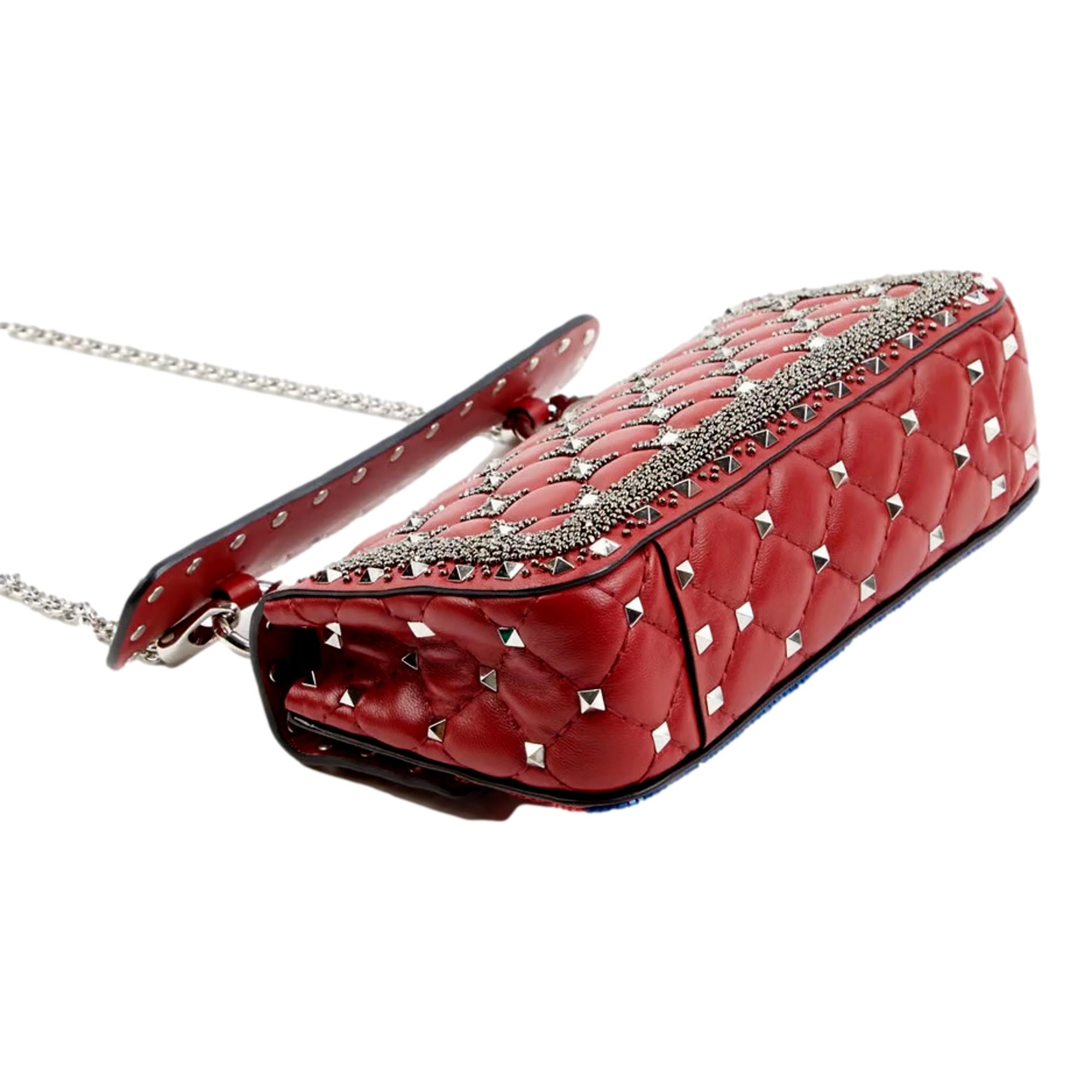 Valentino Rockstud Spike Red Leather Beaded Bag