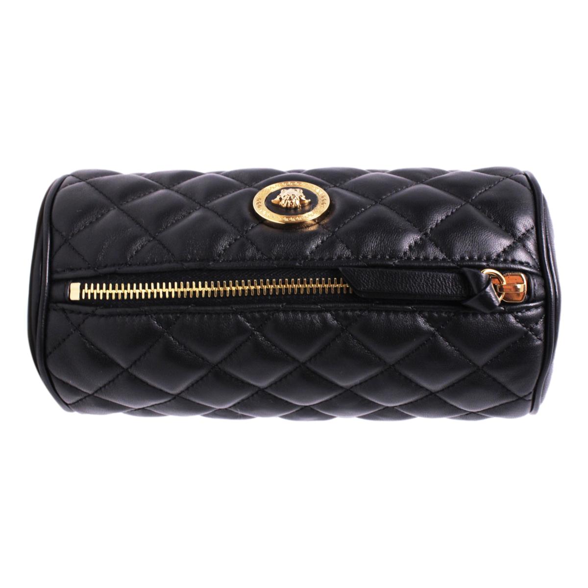 Versace Black Leather Medusa Quilted Cosmetic Bag