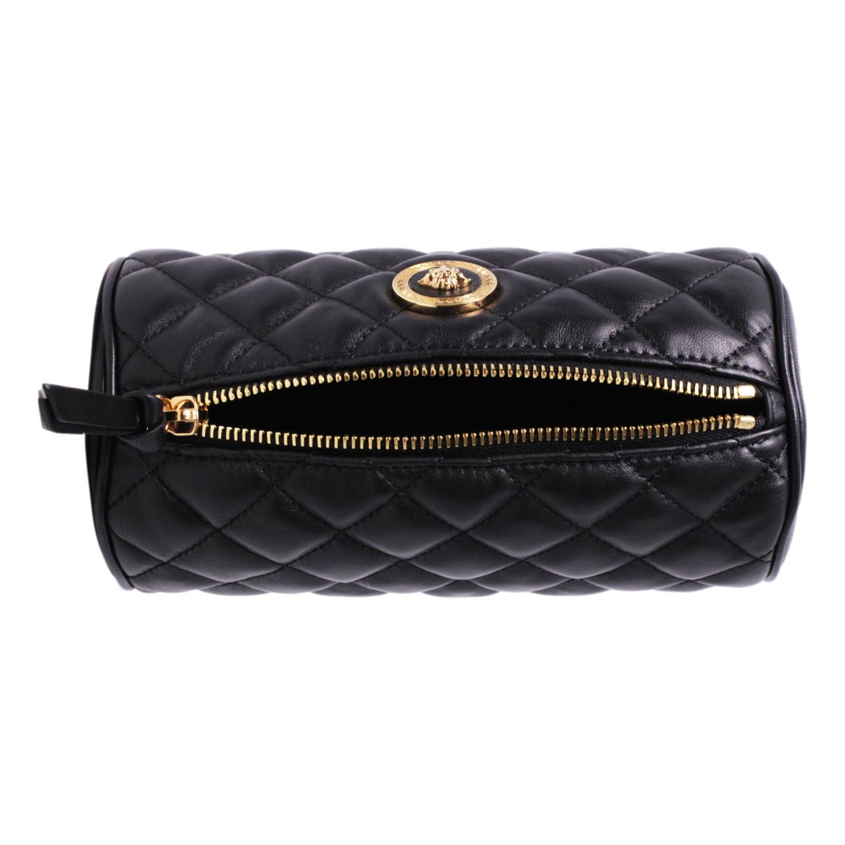 Versace Black Leather Medusa Quilted Cosmetic Bag