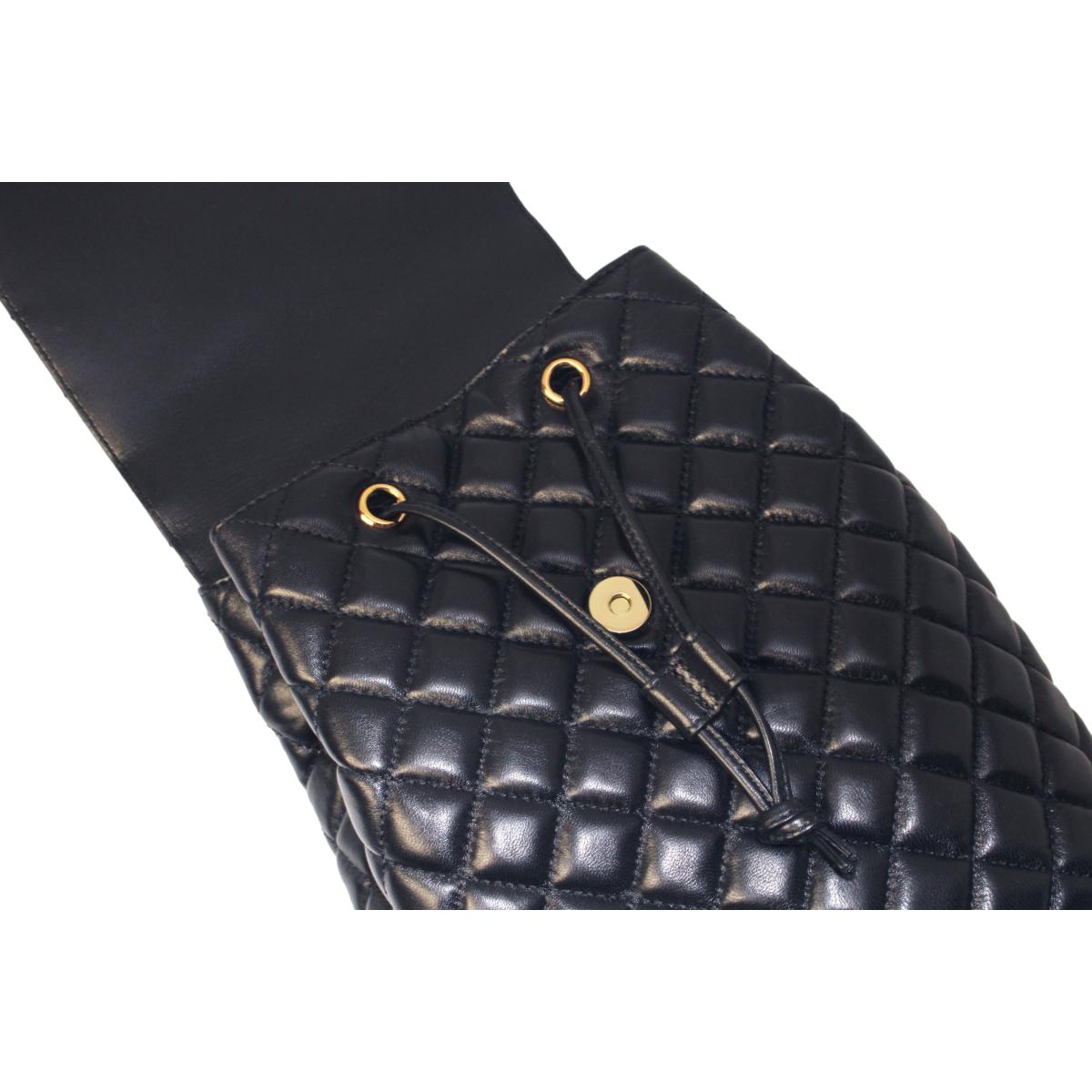 Versace Black Leather Medusa Quilted Flap Backpack