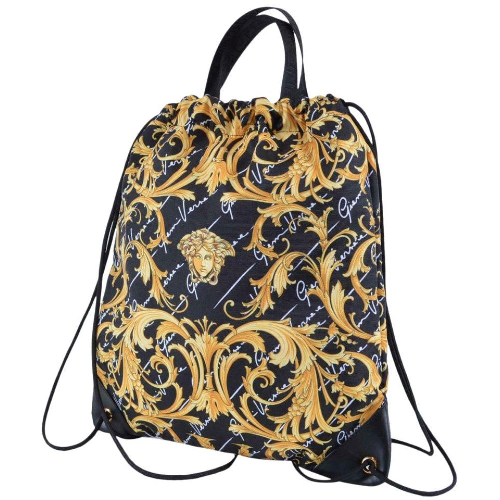 Versace Black Nylon Barocco Signature Print Drawstring Backpack