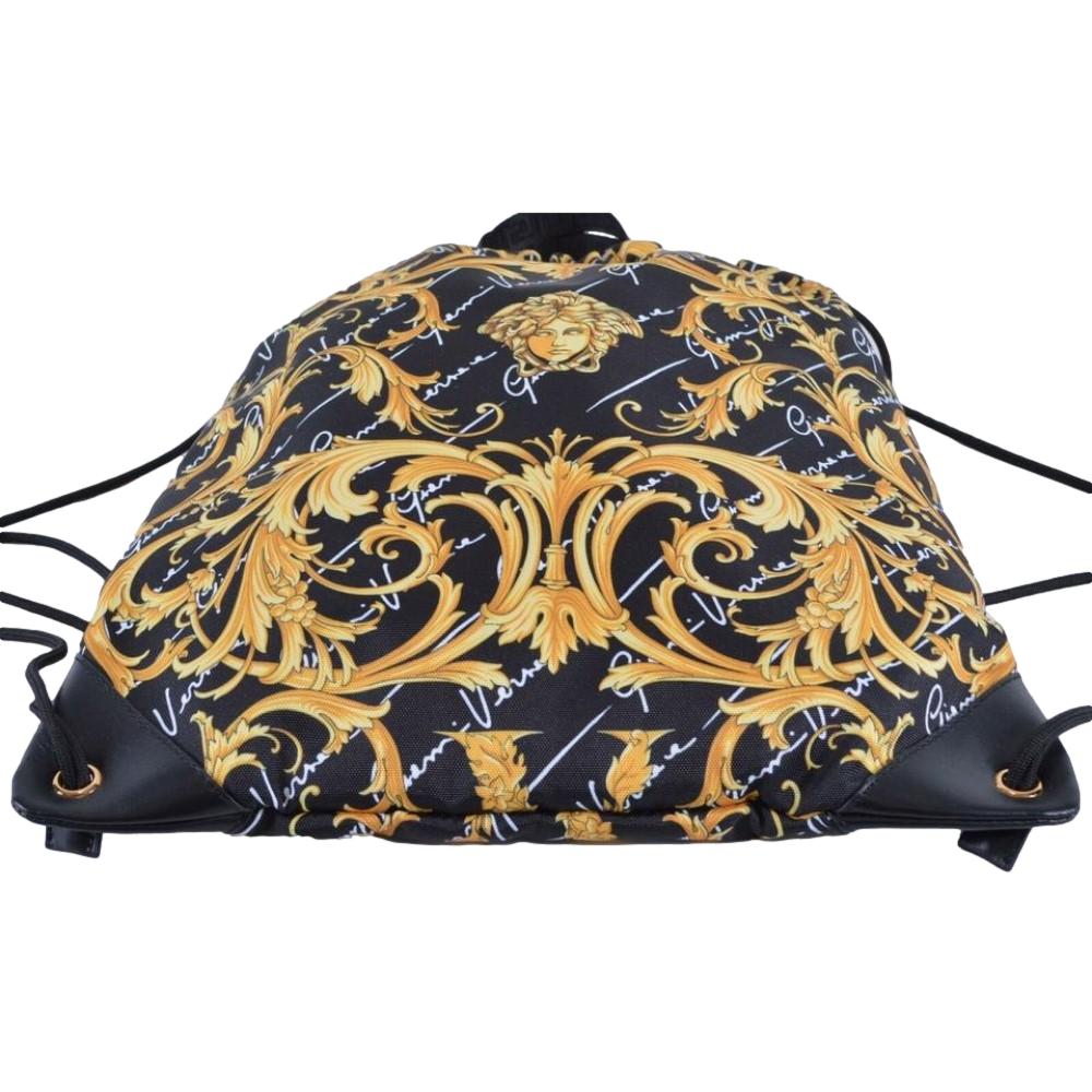 Versace Black Nylon Barocco Signature Print Drawstring Backpack