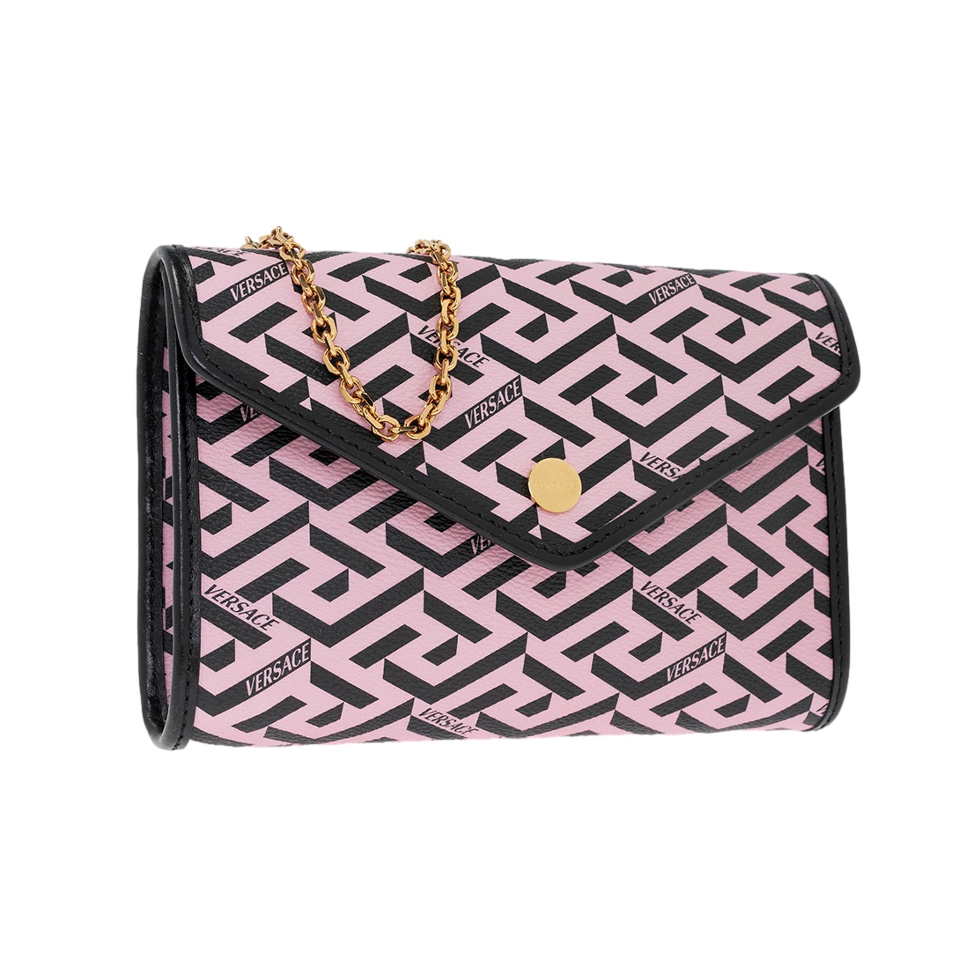 Versace La Greca Signature Canvas Pink and Black Crossbody