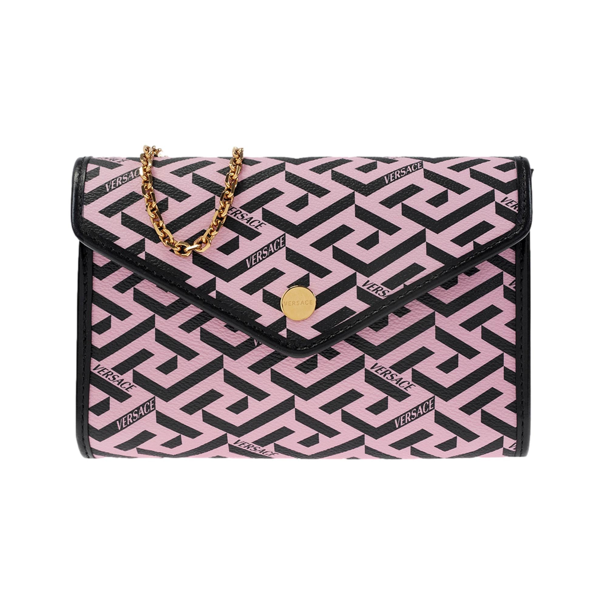 Versace La Greca Signature Canvas Pink and Black Crossbody