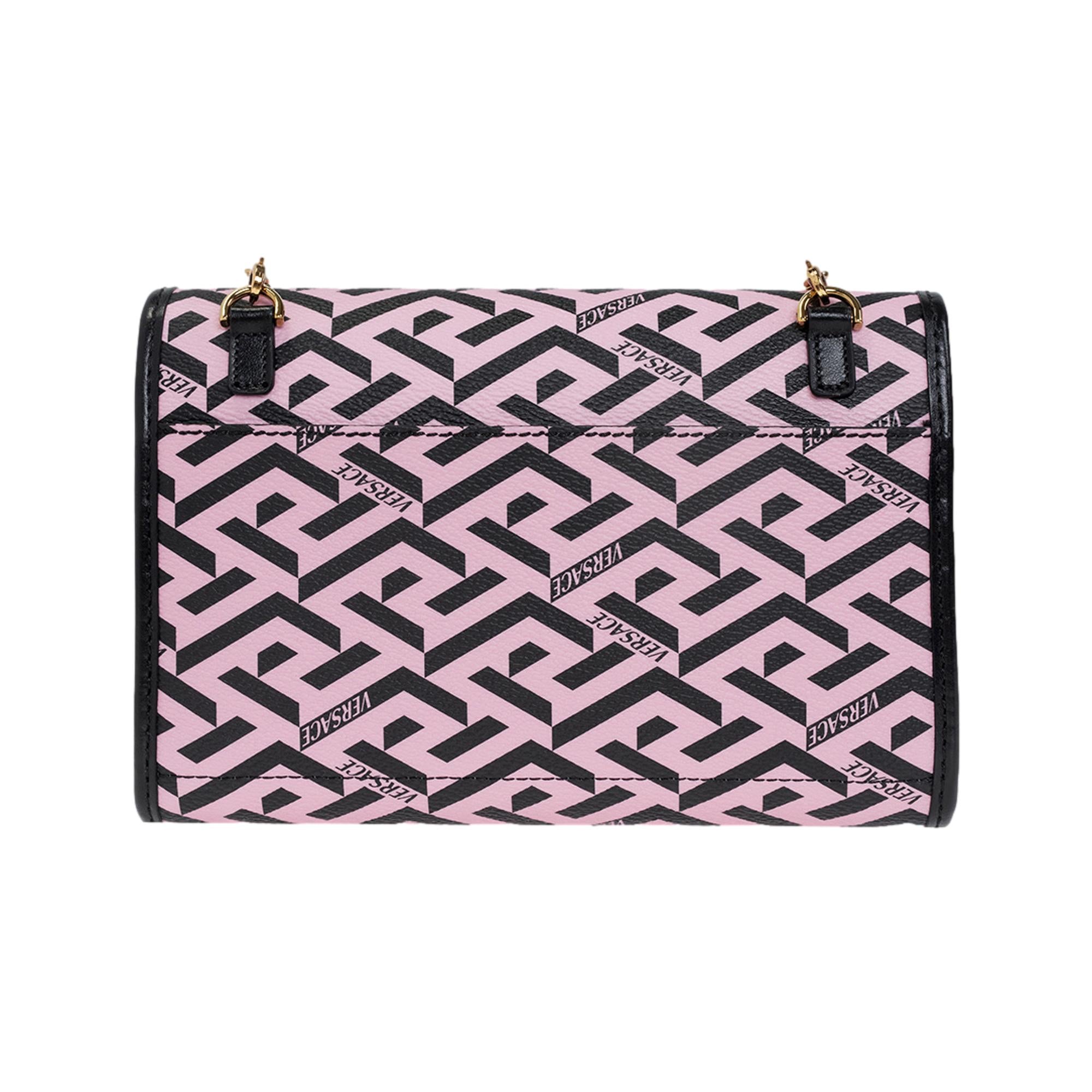 Versace La Greca Signature Canvas Pink and Black Crossbody