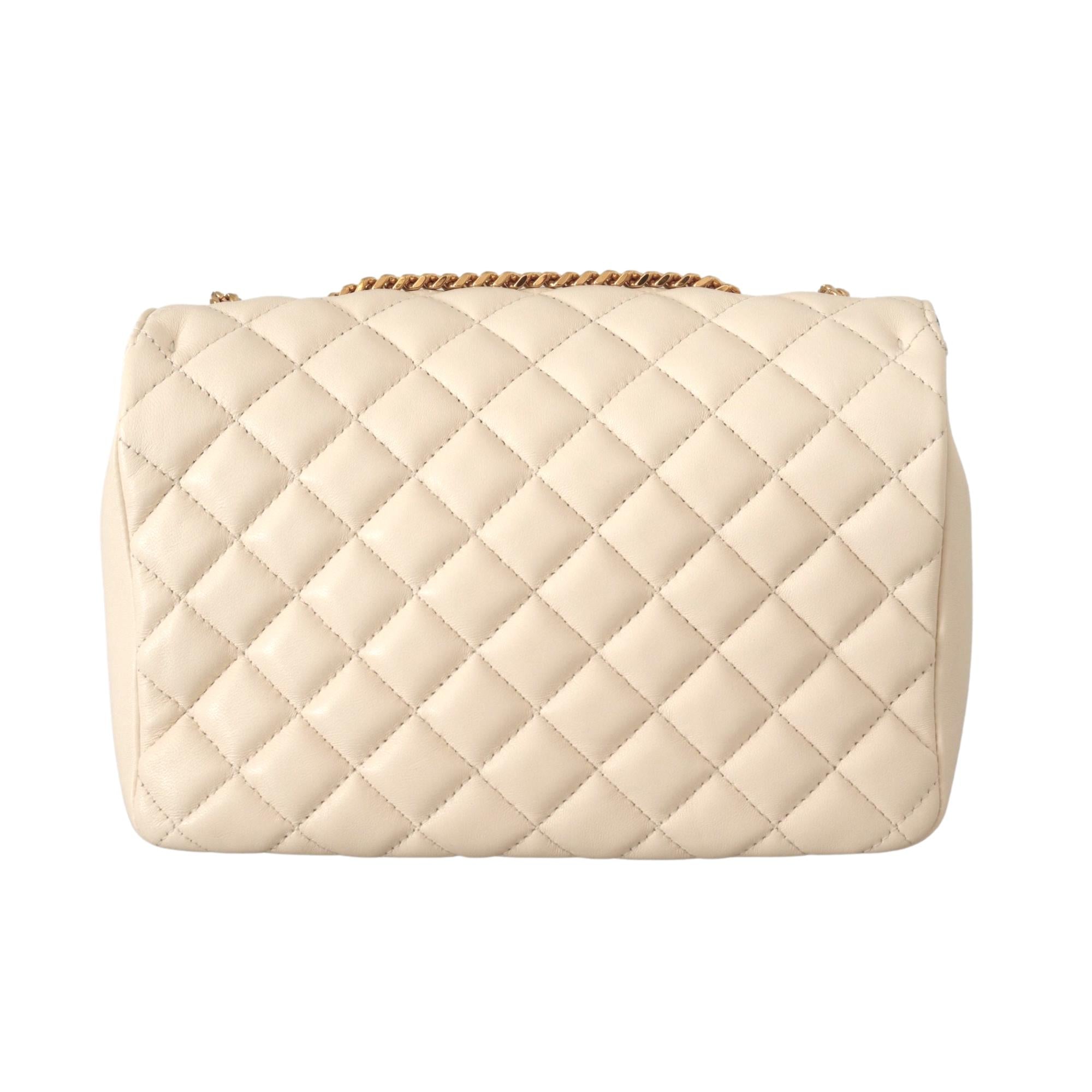 Versace La Medusa Beige Quilted Lamb Leather Large Shoulder Bag