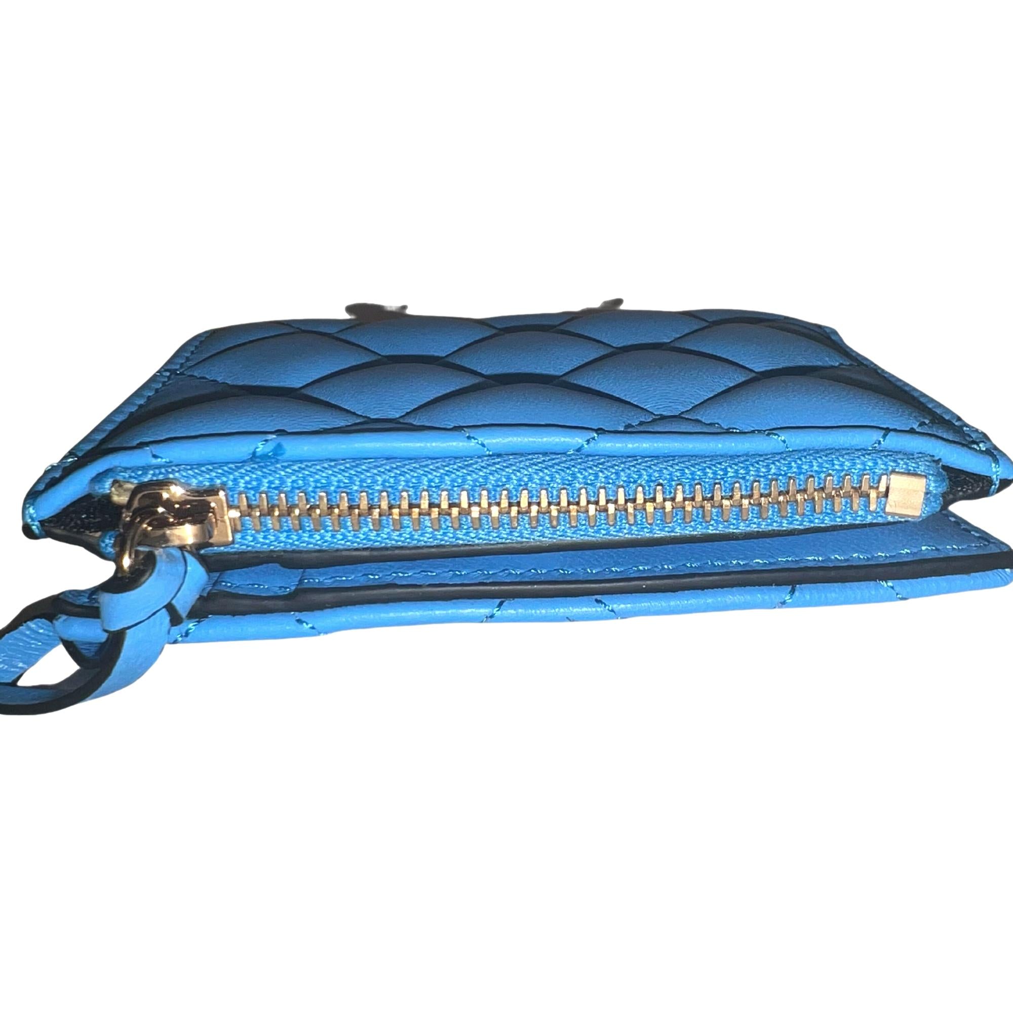 Versace La Medusa Blue Quilted Lamb Leather Compact Snap Wallet