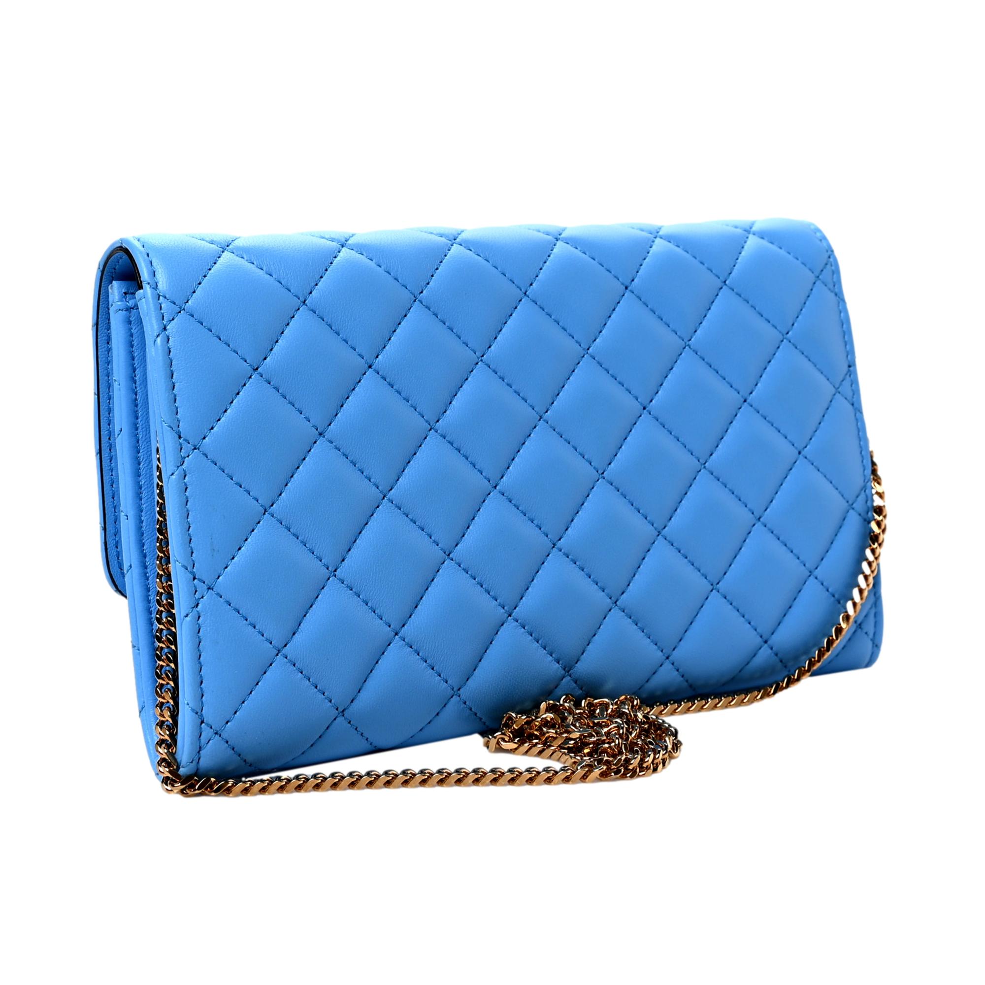 Versace La Medusa Blue Quilted Lamb Leather Crossbody Clutch Bag