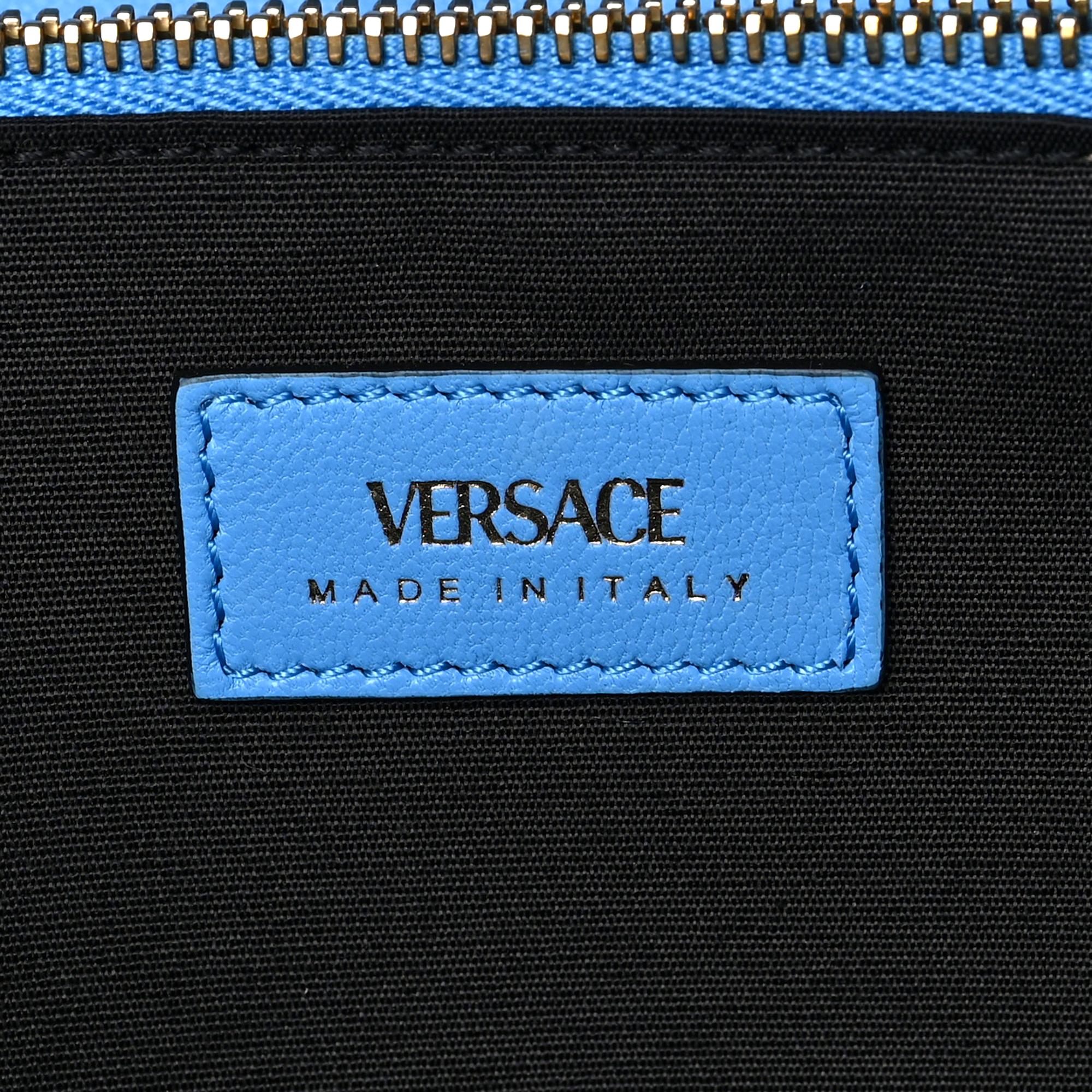 Versace La Medusa Blue Quilted Lamb Leather Crossbody Clutch Bag