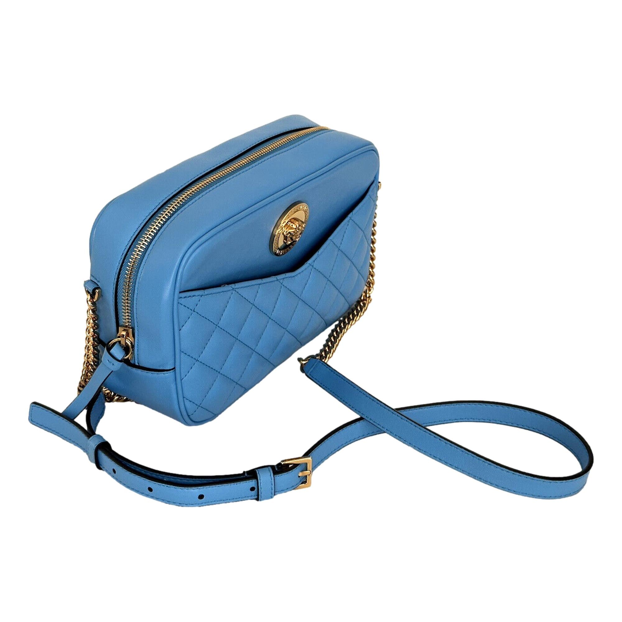 Versace La Medusa Blue Quilted Small Camera Crossbody Bag