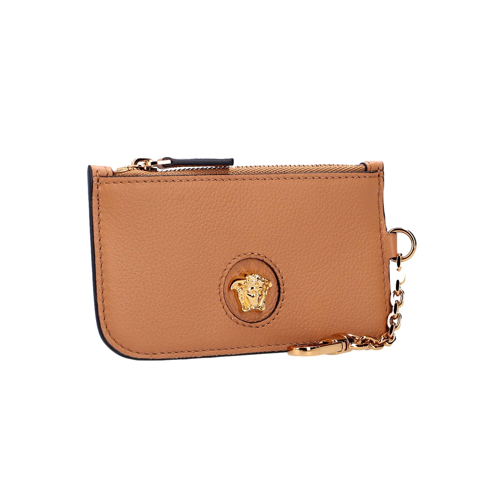 Versace La Medusa Caramel Vitello Card Case Key Chain