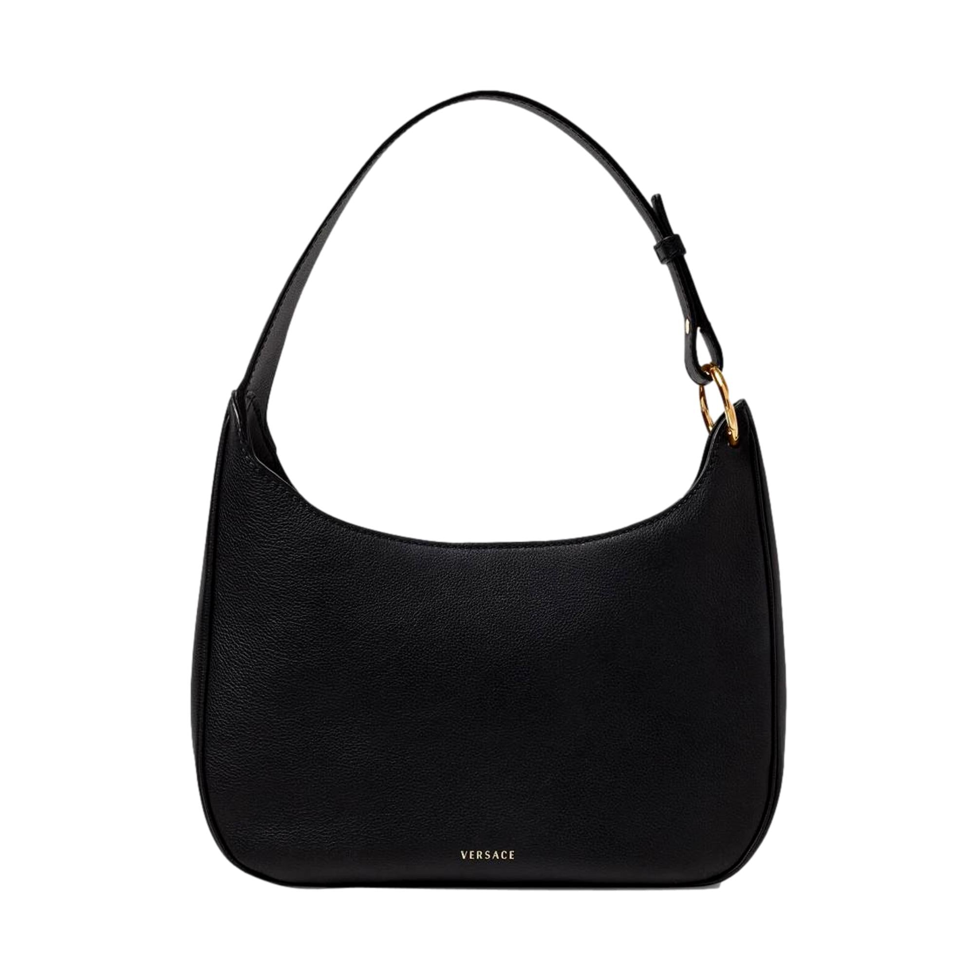 Versace La Medusa Convertible Black Leather Hobo Bag