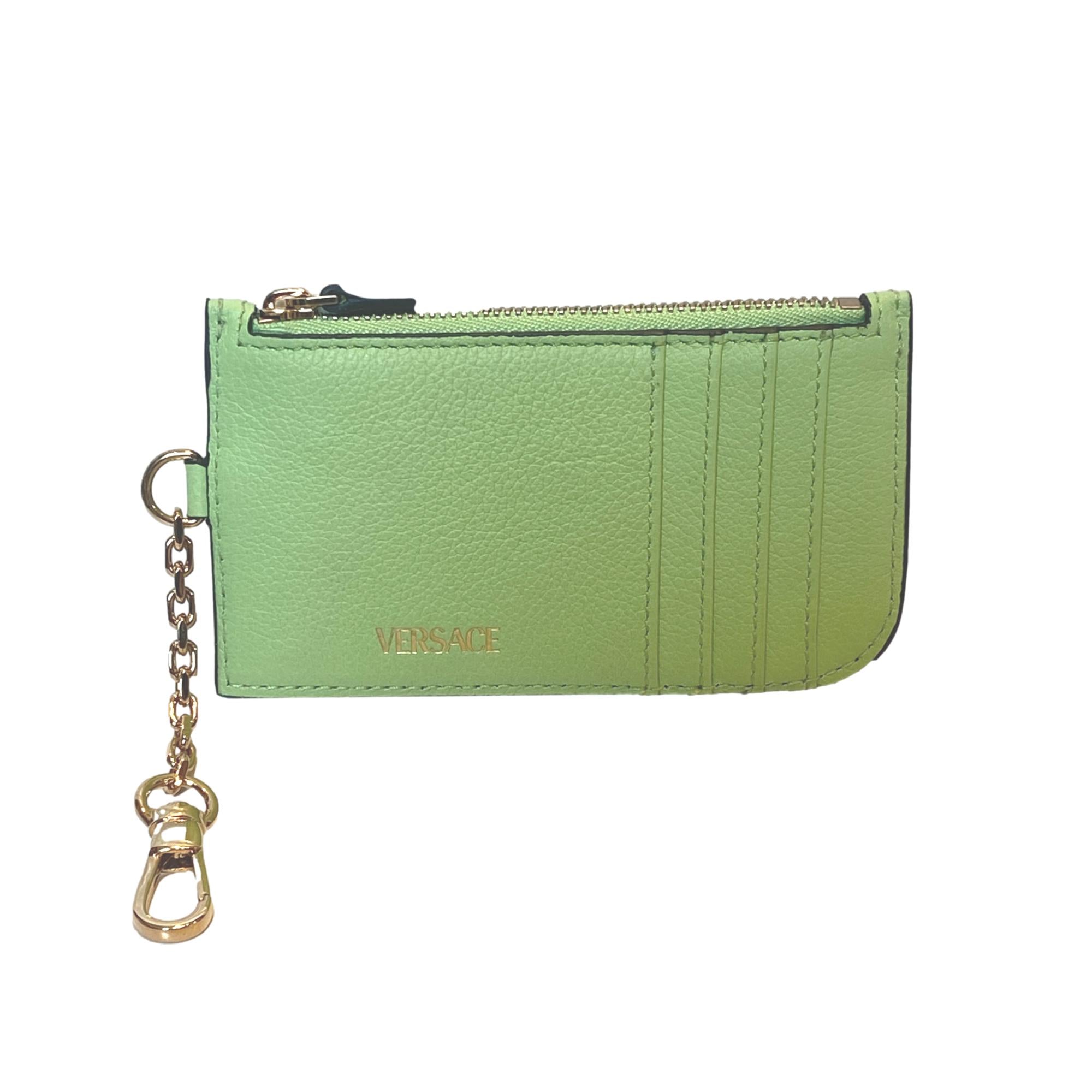 Versace La Medusa Green Vitello Card Case Key Chain