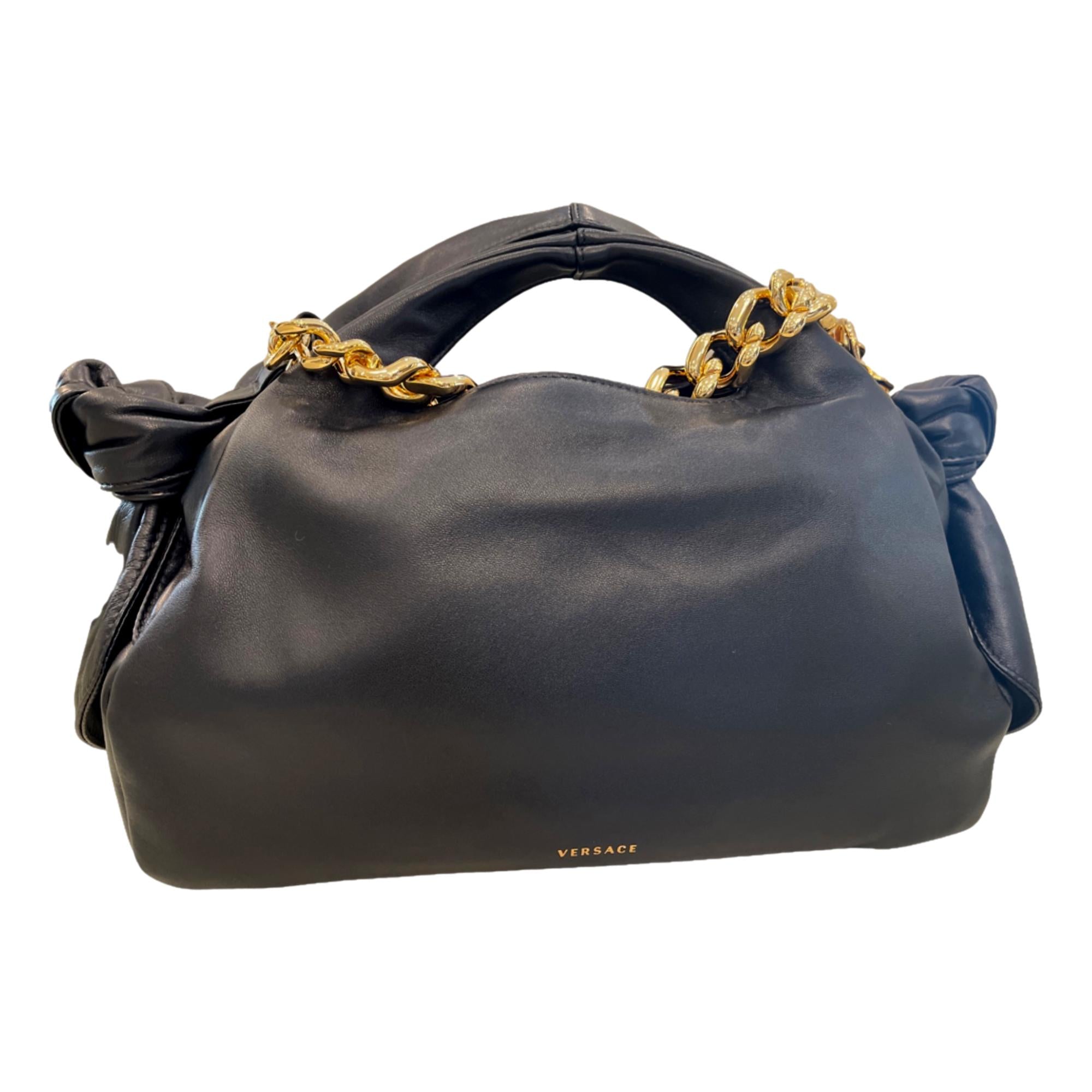 Versace La Medusa Lambskin Leather Black Gold Chain Bag