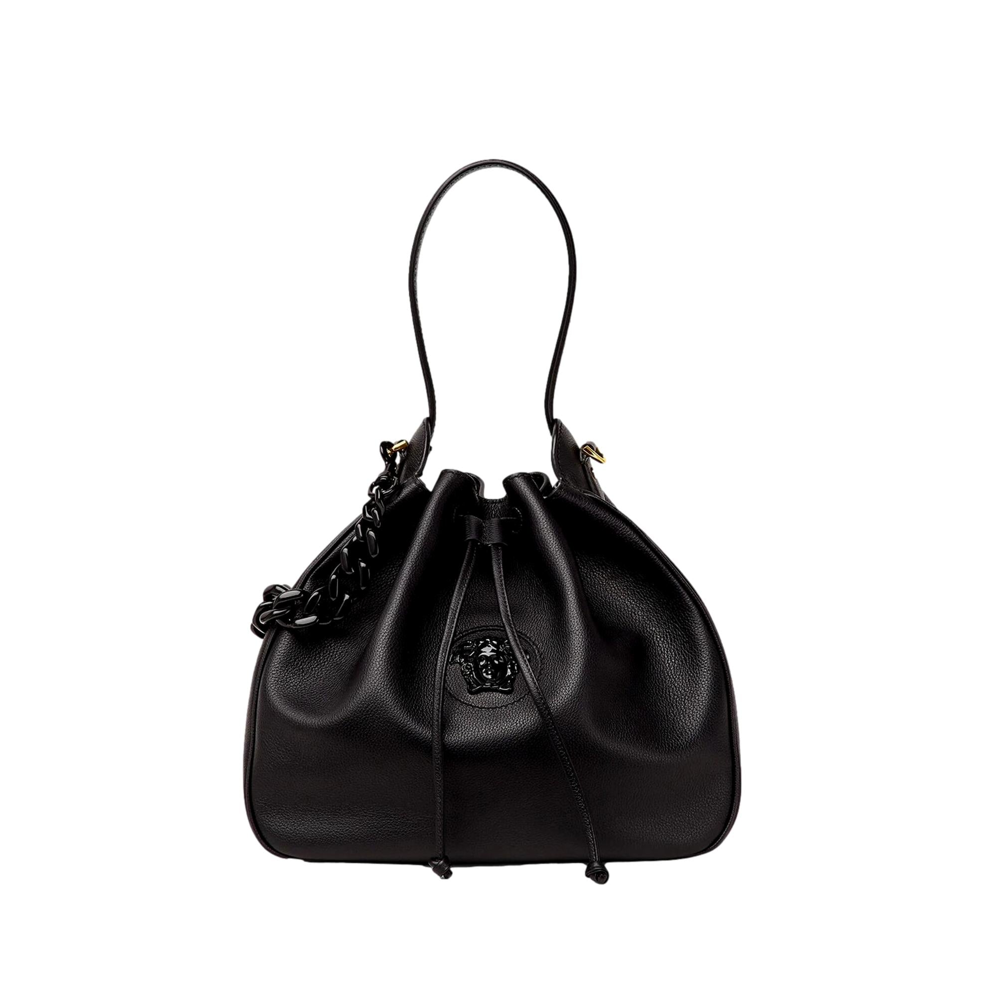 Versace La Medusa Leather Bucket Bag Black