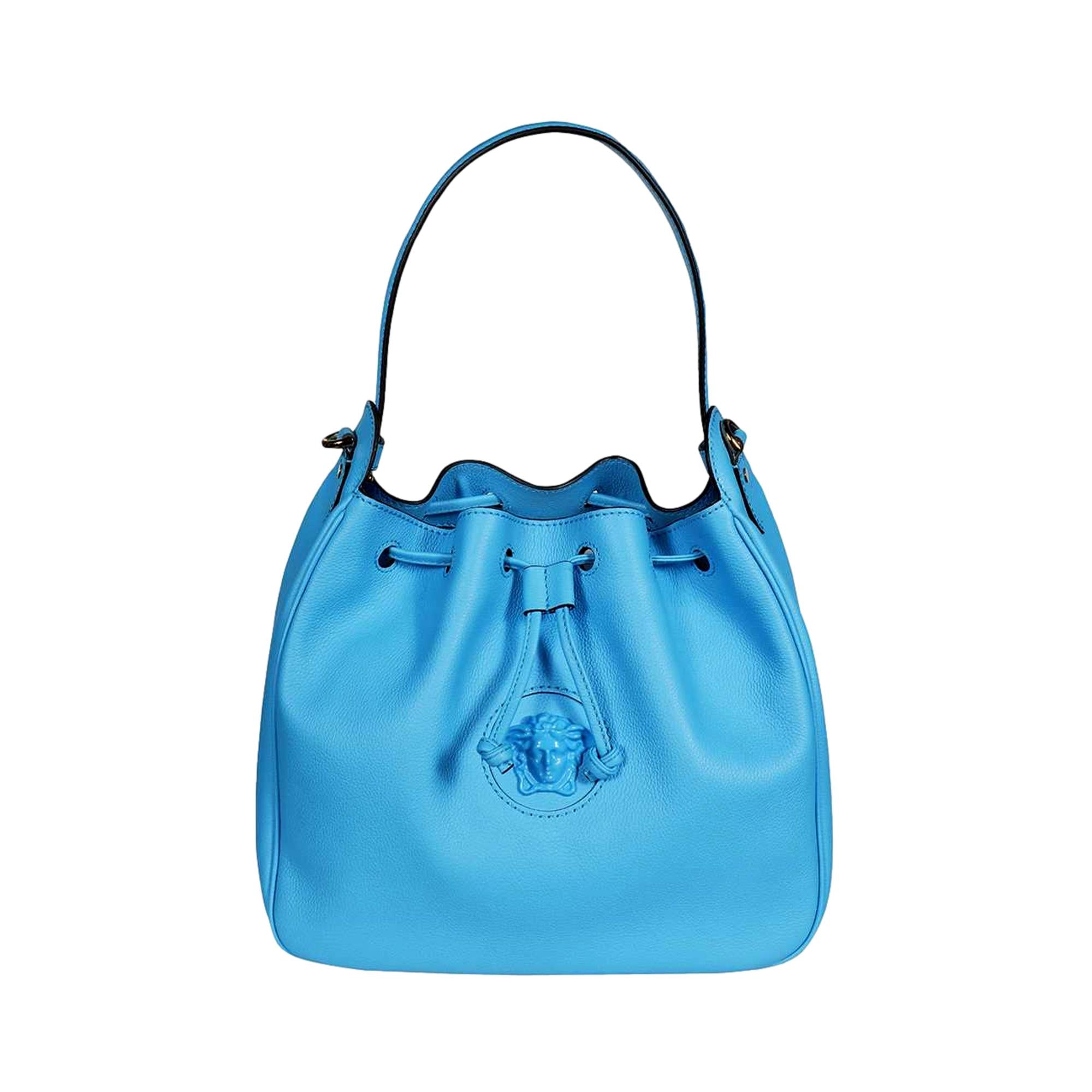 Versace La Medusa Leather Bucket Bag Blue