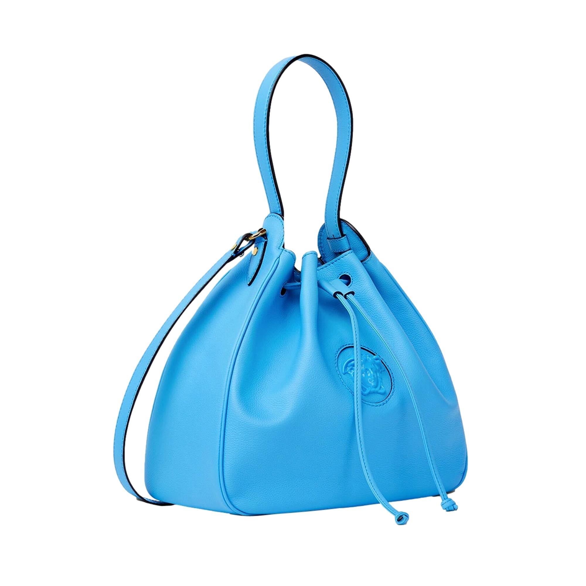 Versace La Medusa Leather Bucket Bag Blue